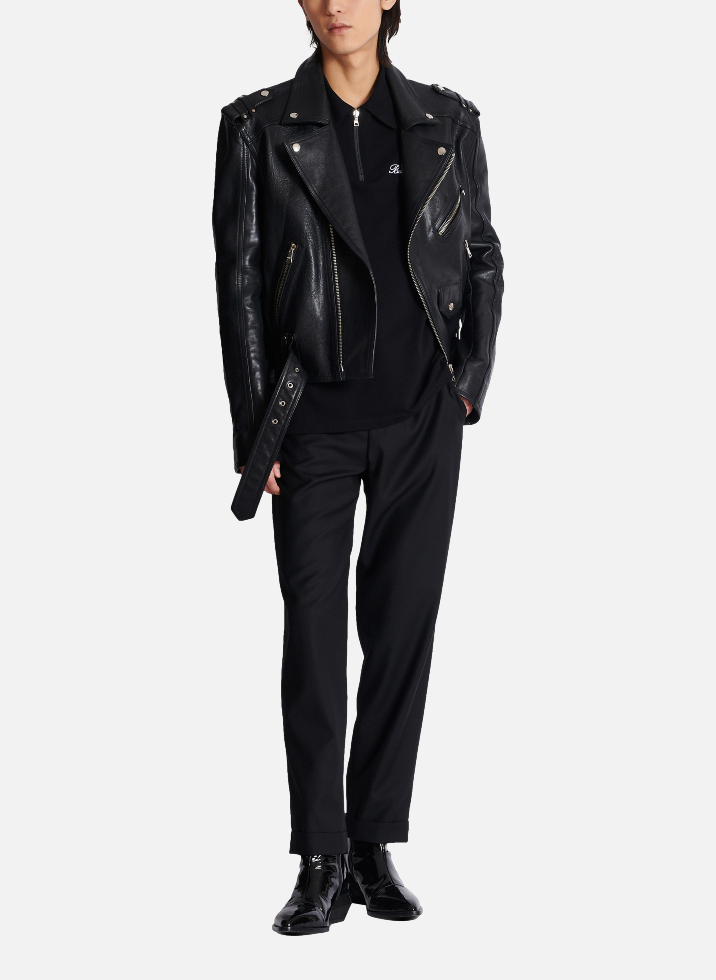 Polo à manches courtes avec broderie balmain signature Noir