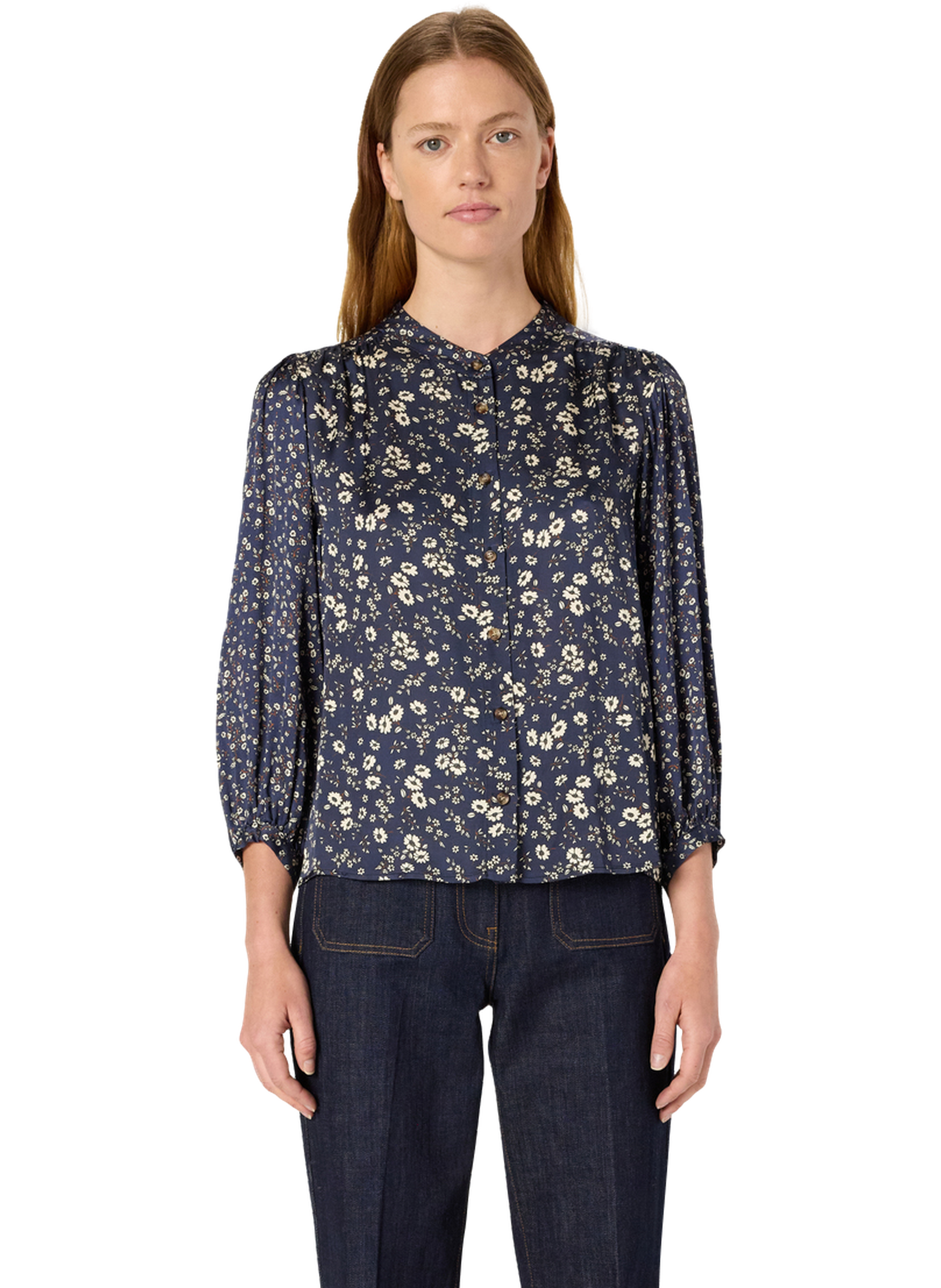 Chemise à fleurs en satin - anaelle GERARD DAREL Bleu