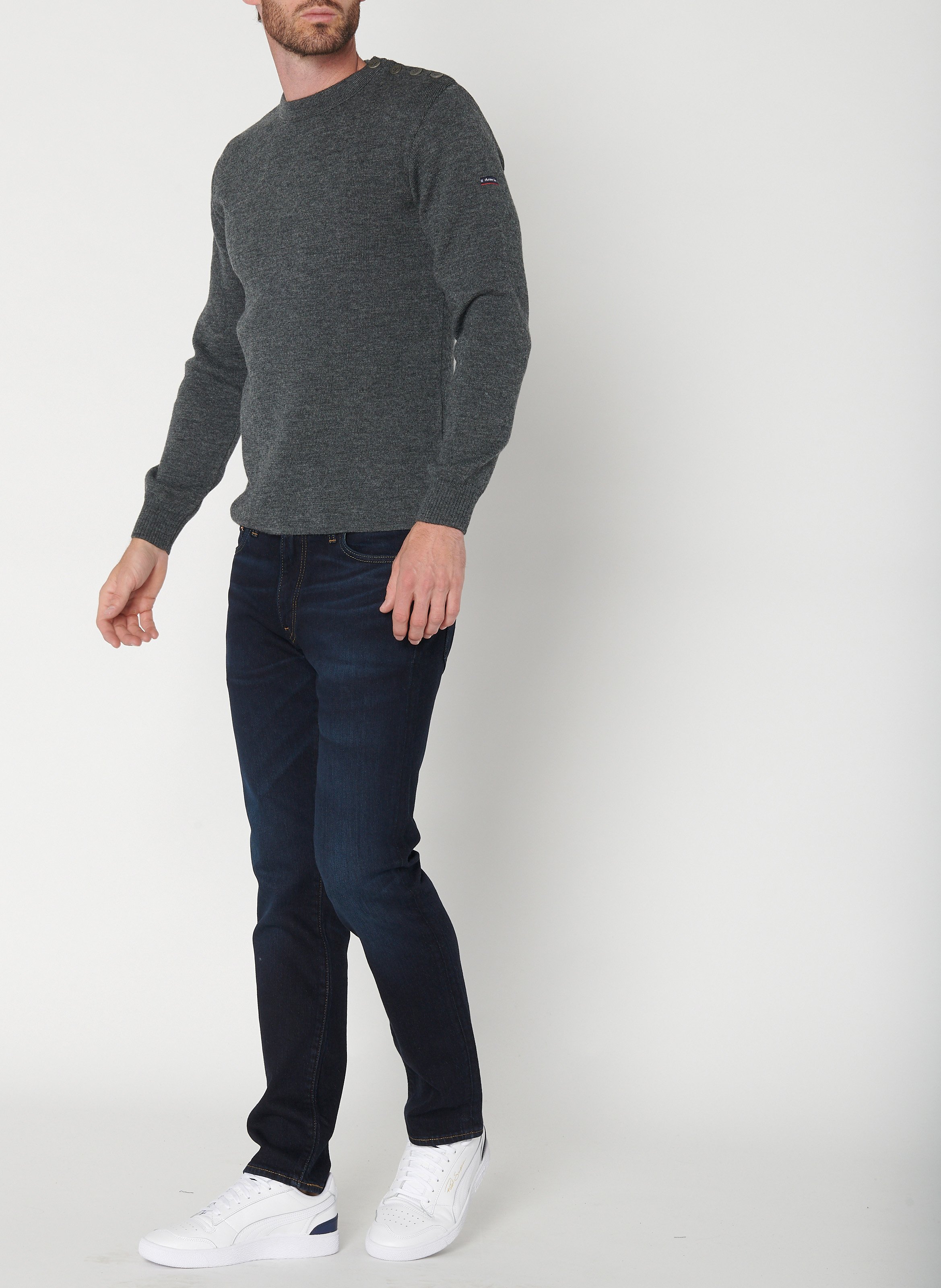 Pull col rond regular-fit en laine ARMOR-LUX Gris