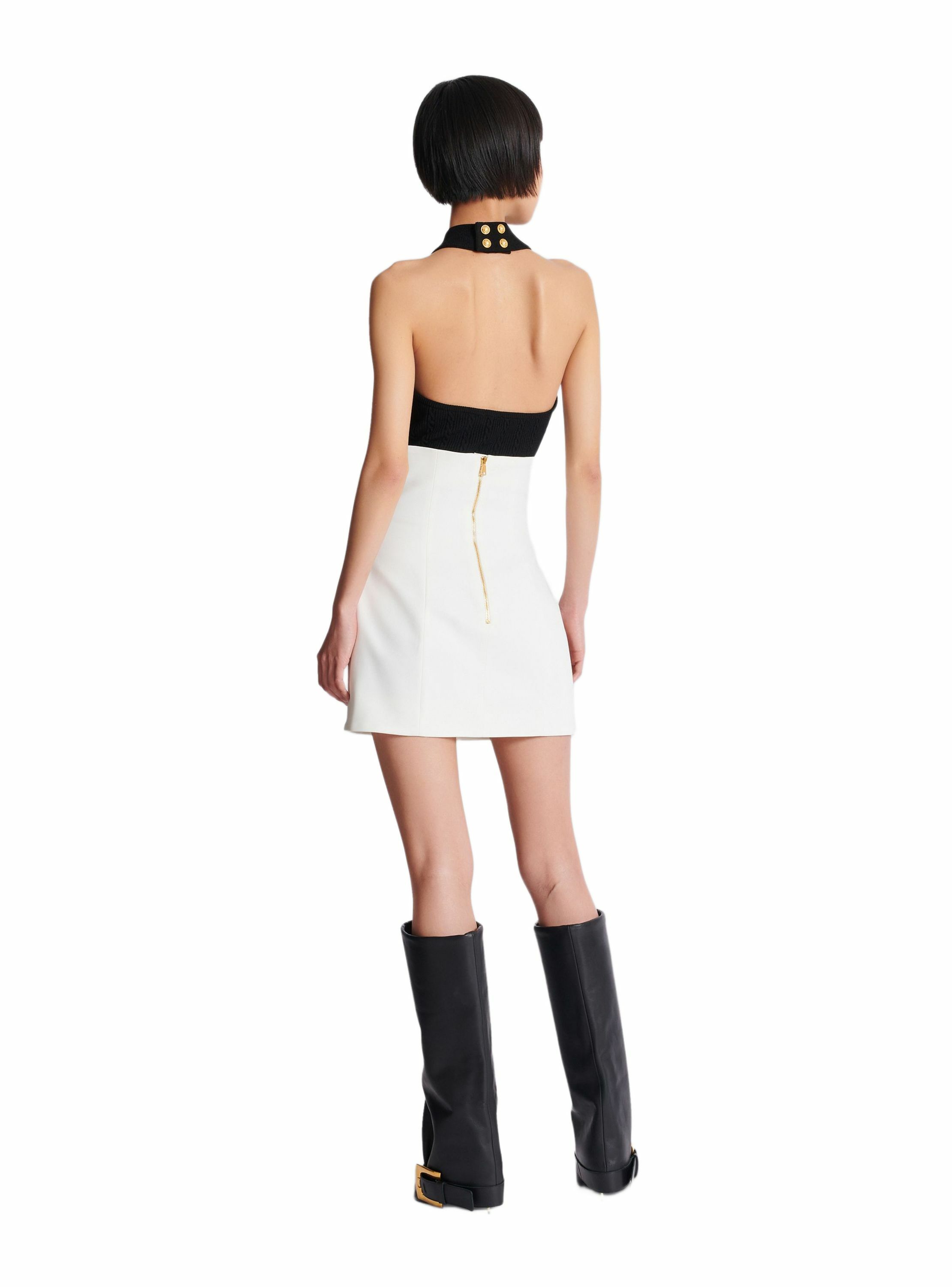 Jupe tulipe en double crêpe à boutons BALMAIN Blanc