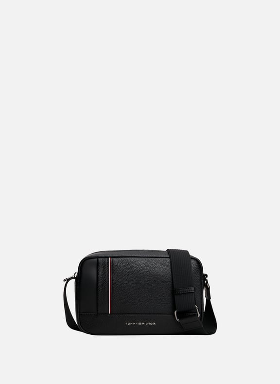 Grain effect shoulder reporter bag Black by TOMMY HILFIGER TOMMY HILFIGER Grain effect shoulder reporter bag Black