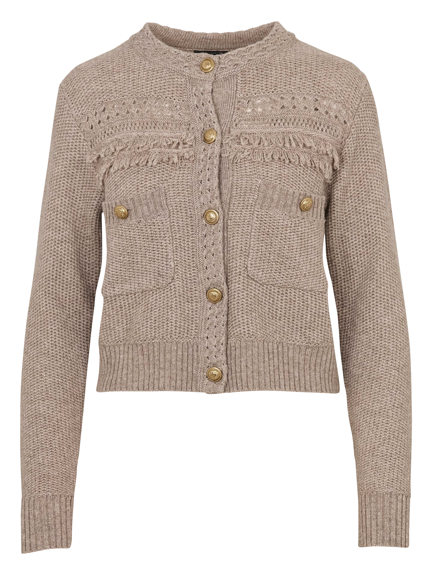 Cardigan court ajusté en maille fantaisie IKKS Beige