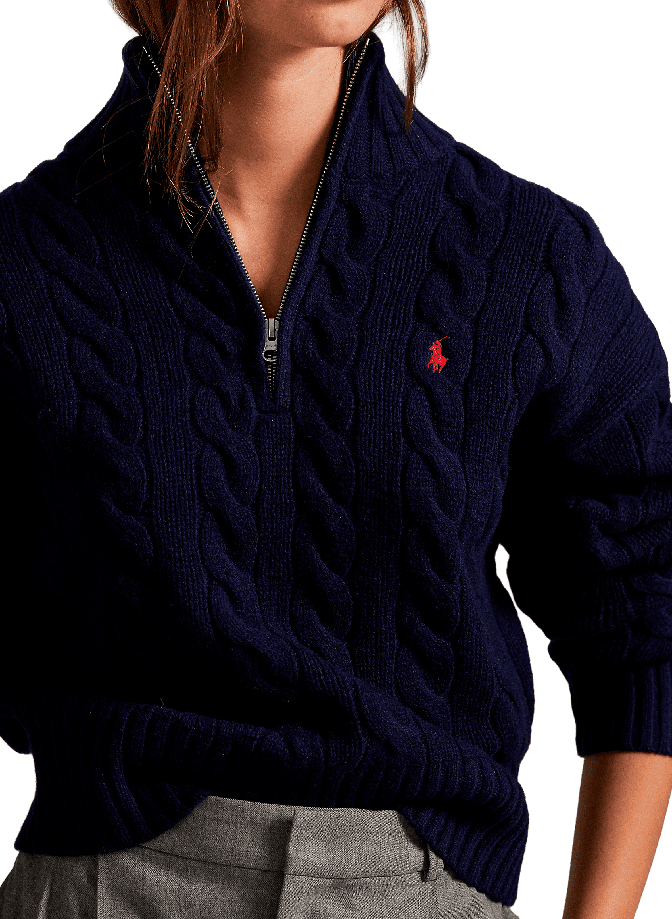 Pull à col zippé en laine et cachemire POLO RALPH LAUREN Bleu