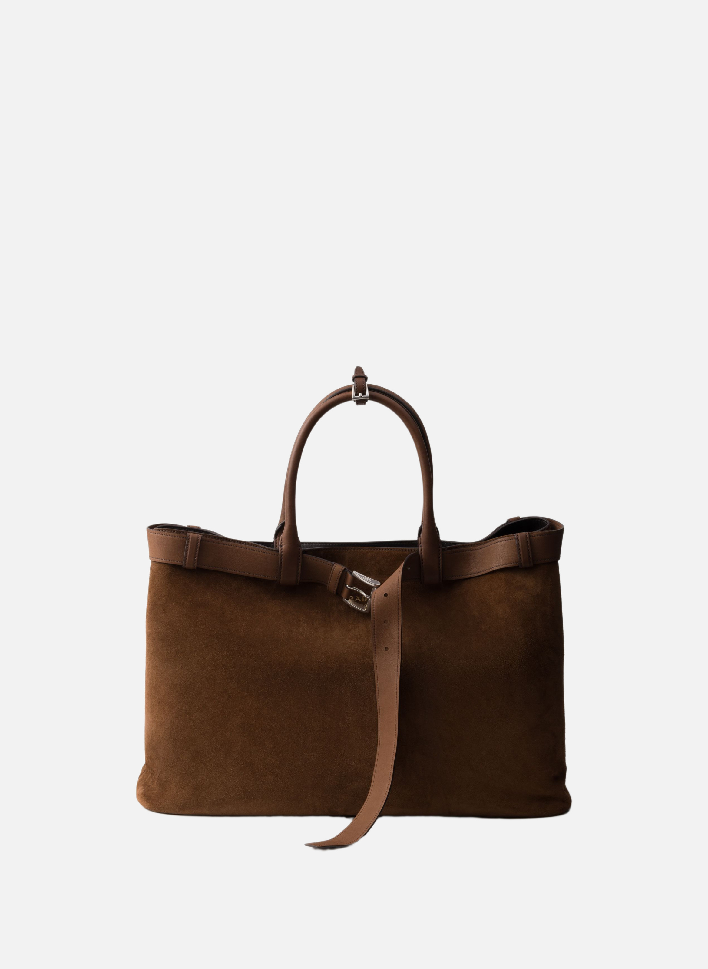 Sac prada buckle en suède avec ceinture PRADA Marron