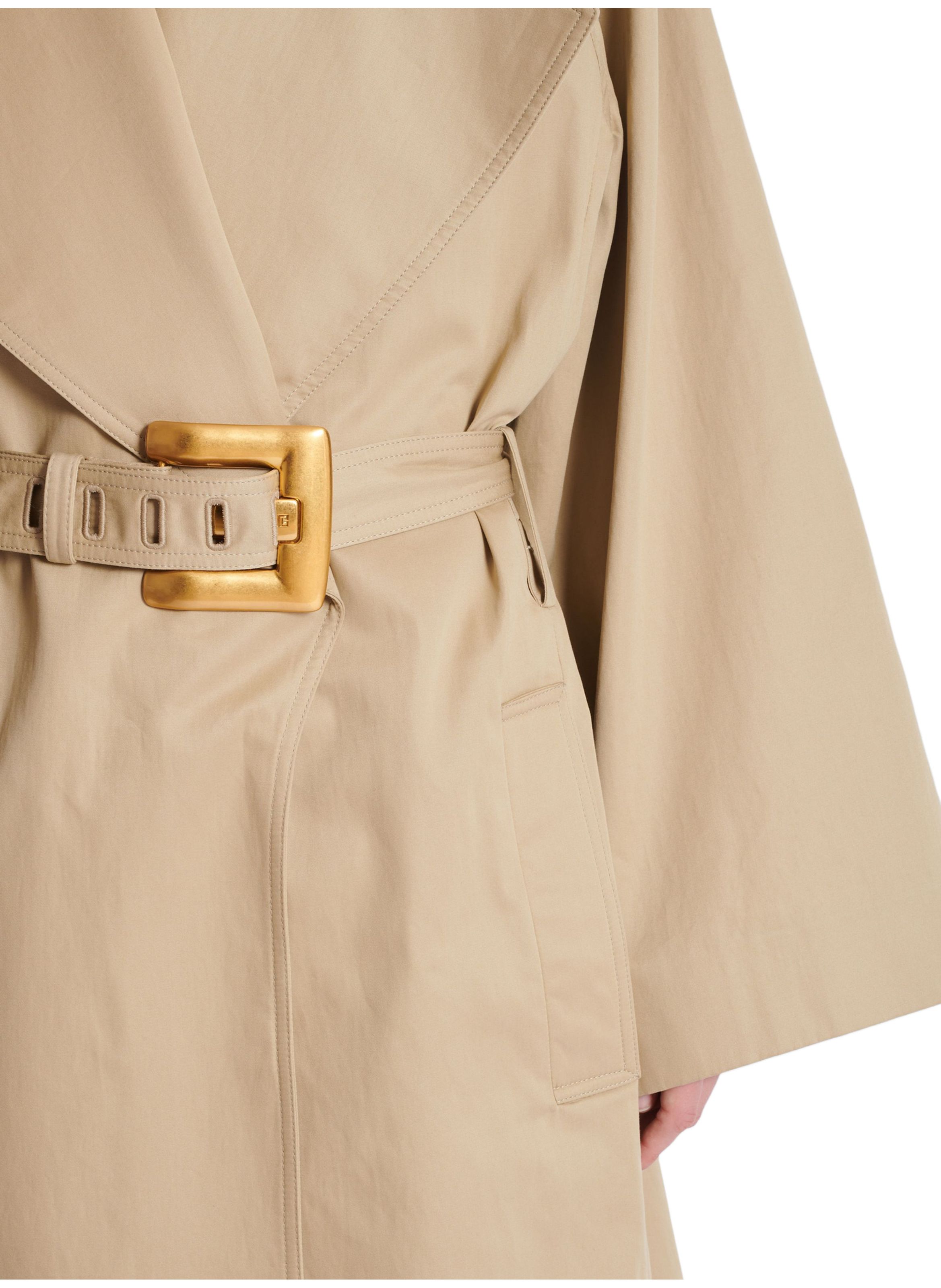 Trench long en gabardine de coton BALMAIN Beige