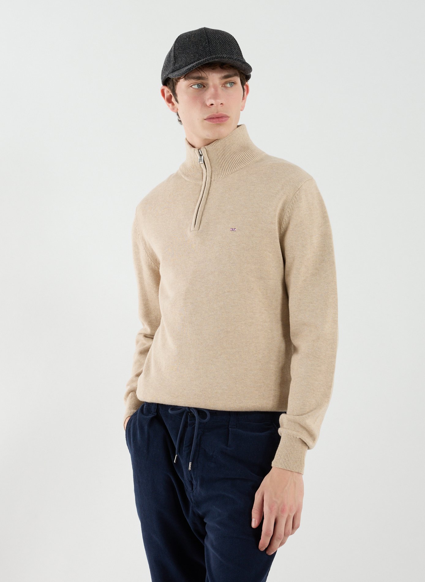Wool and cotton zip-up sweater EDEN PARK Beige