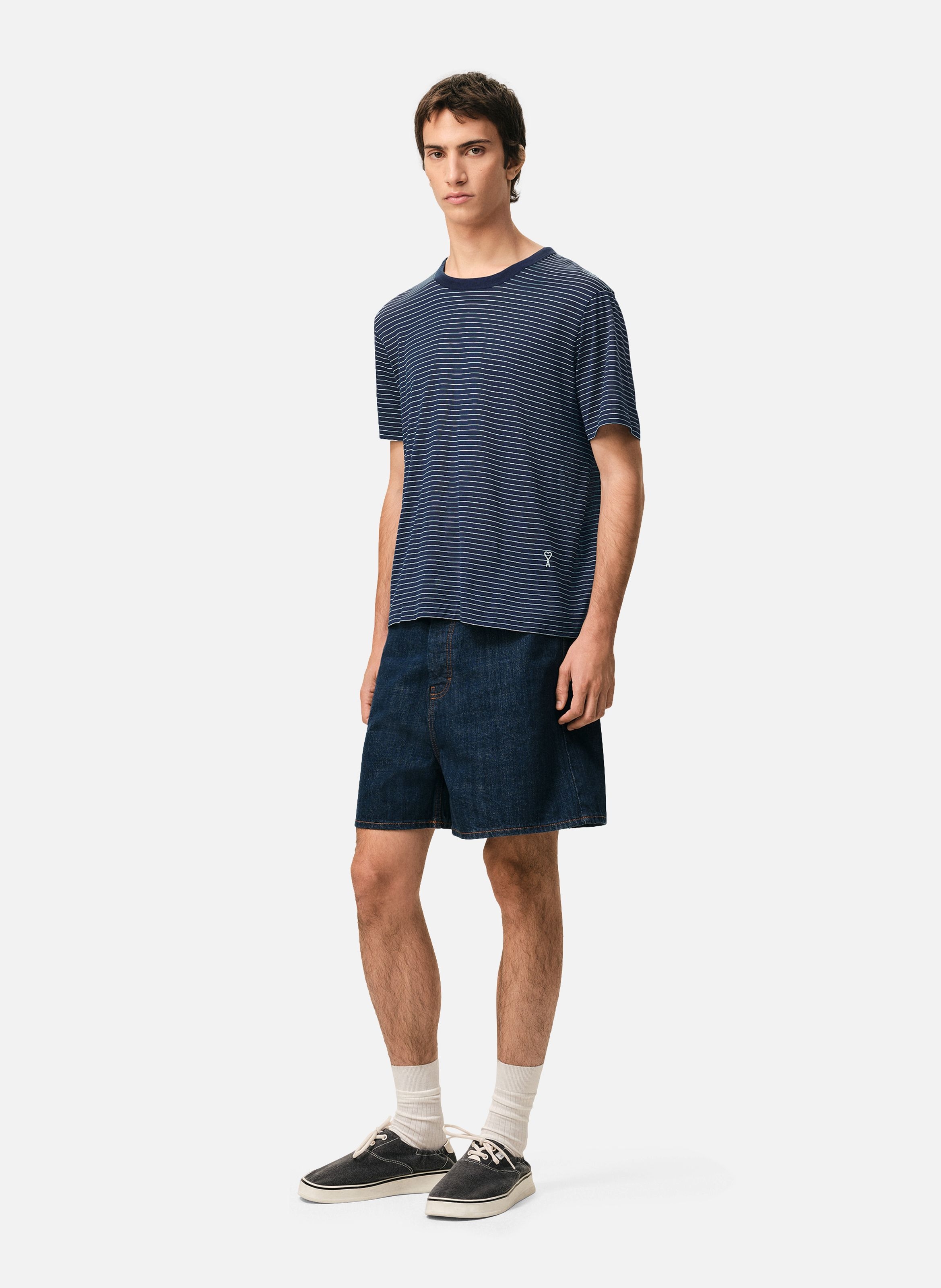 T-shirt rayé ami de coeur en coton AMI PARIS Bleu