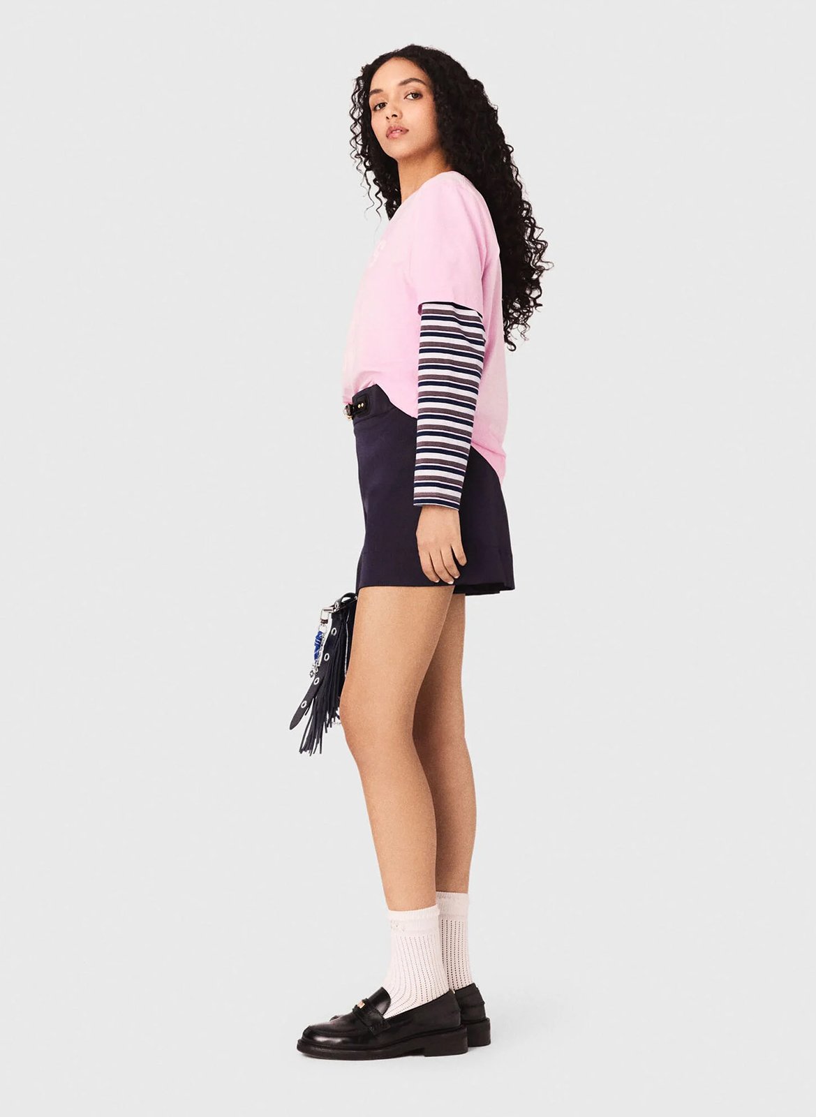 Tee-shirt droit col rond en coton sérigraphié MAJE Rose