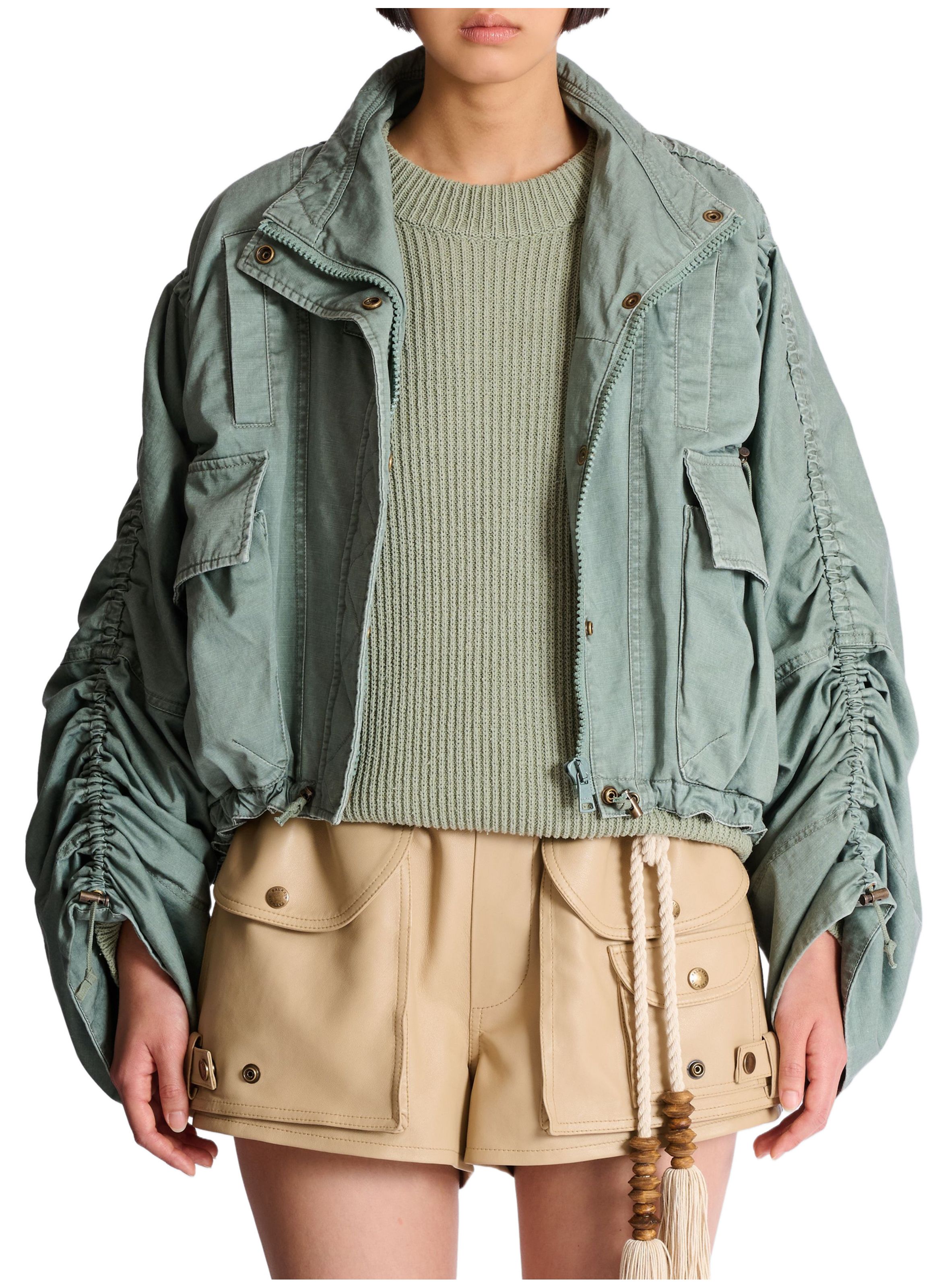 Parka en gabardine de coton BALMAIN Vert