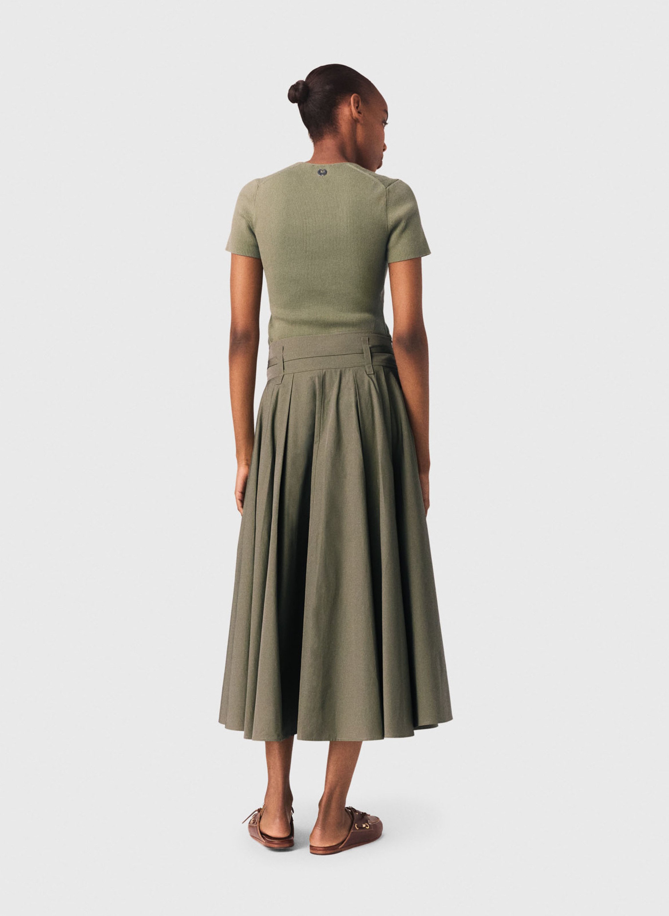 Tee-shirt moulant col carré en coton mélangé MAJE Kaki