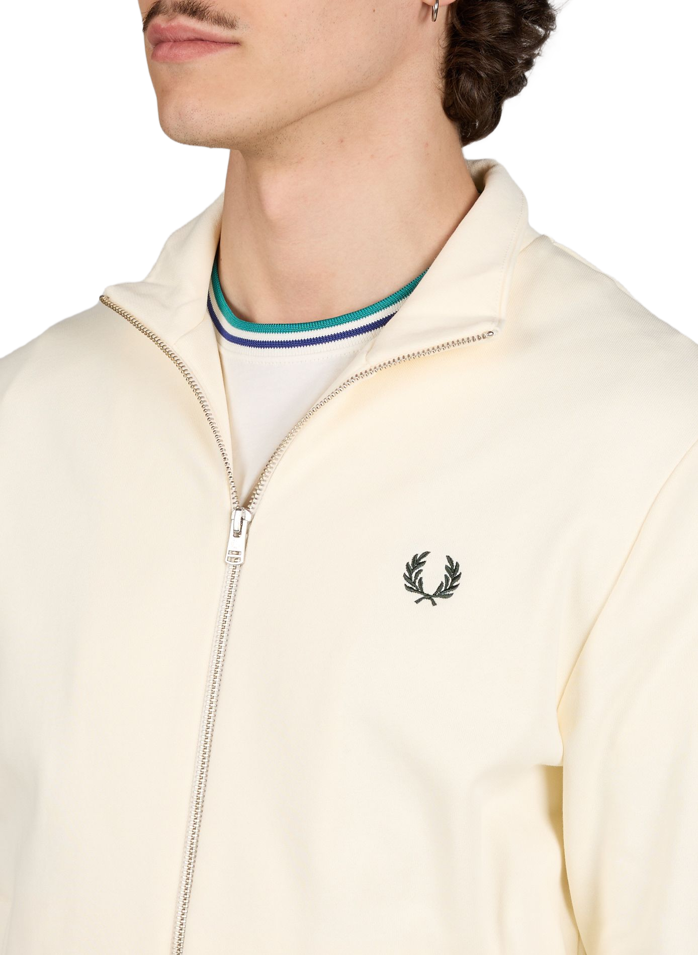 Sweat zippé à col montant en coton FRED PERRY Beige