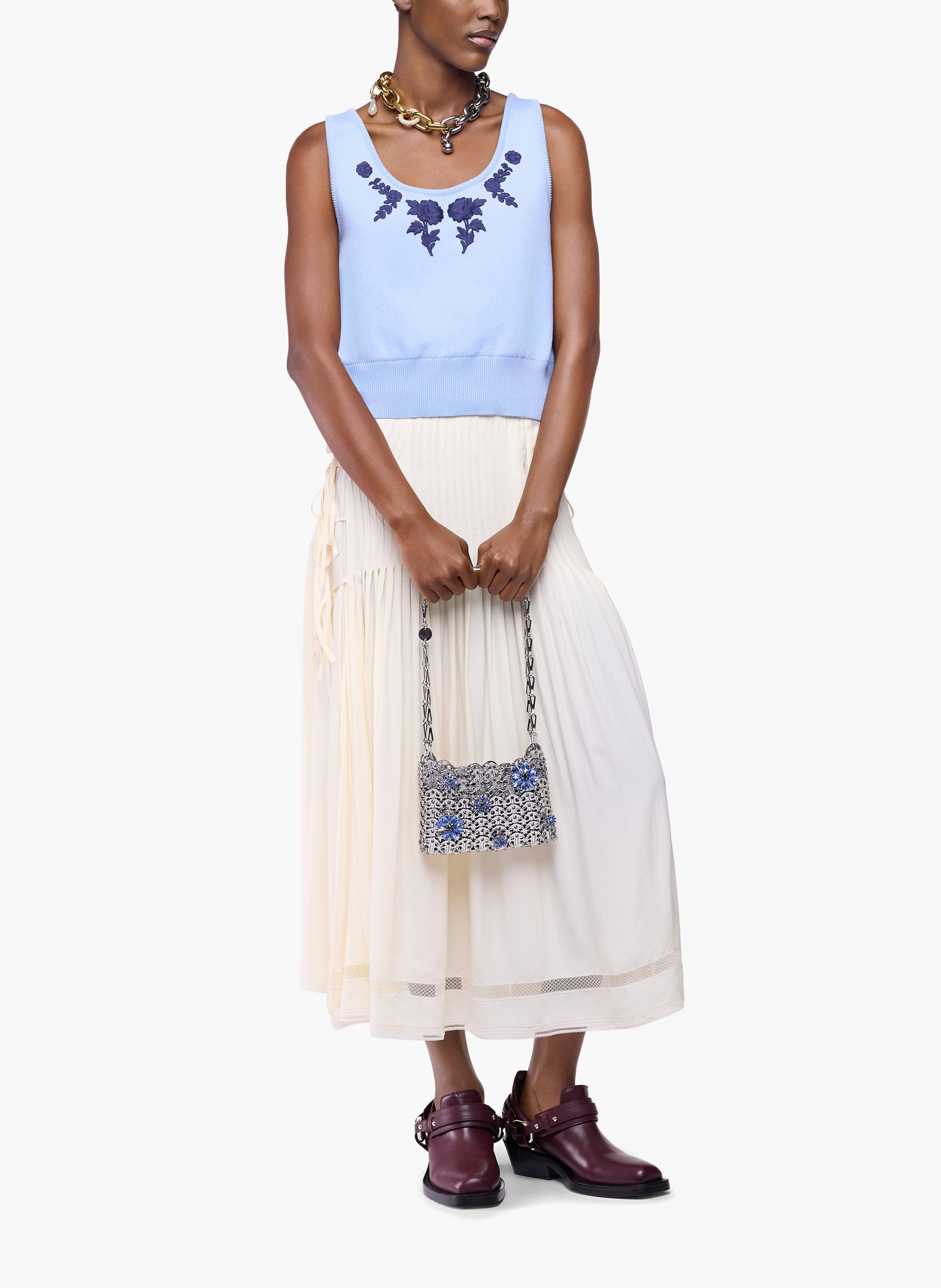 Sac 1969 nano avec détails de fleurs en strass RABANNE Argent