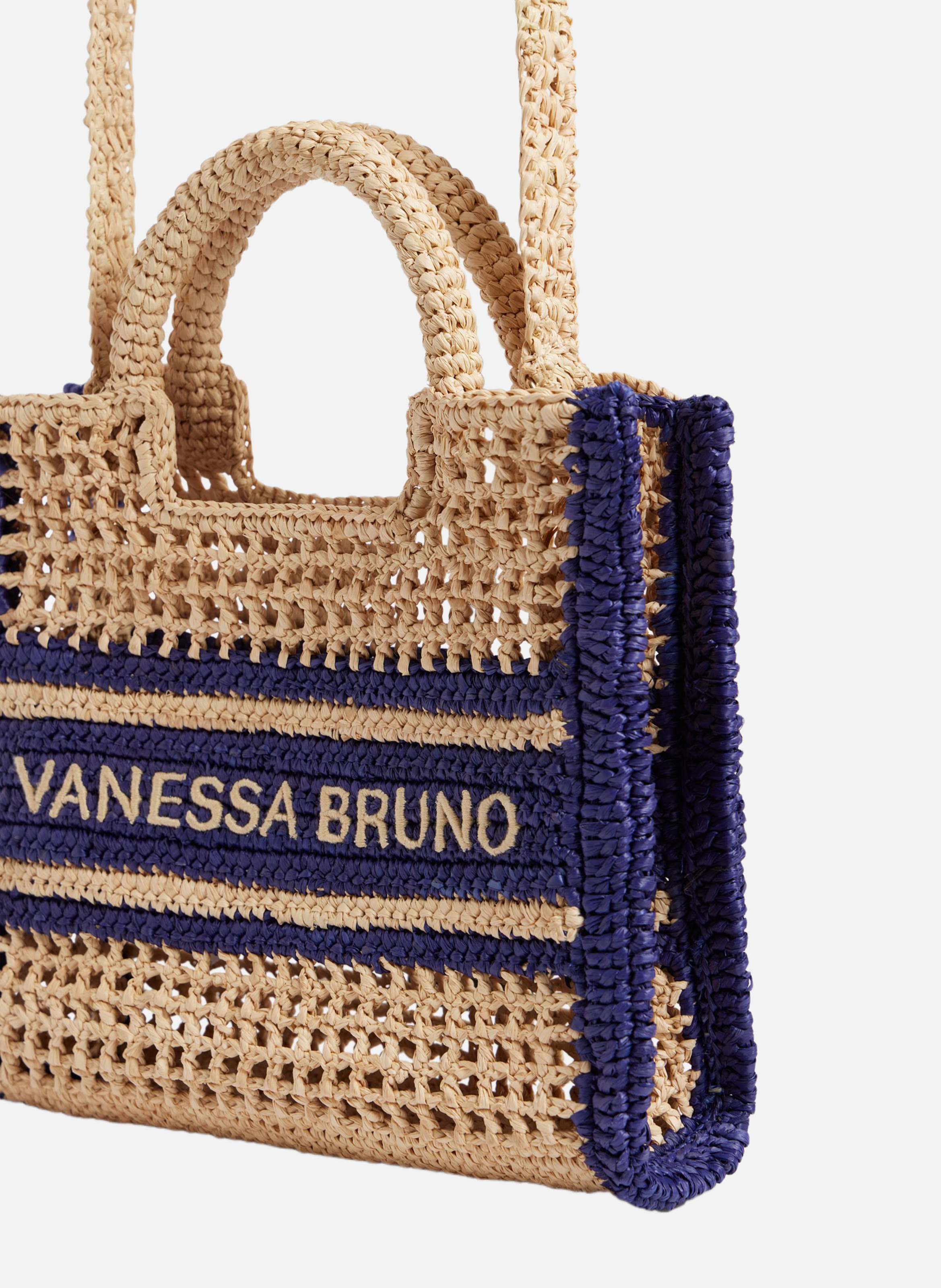 Petit panier en raphia avec rayures VANESSA BRUNO Bleu