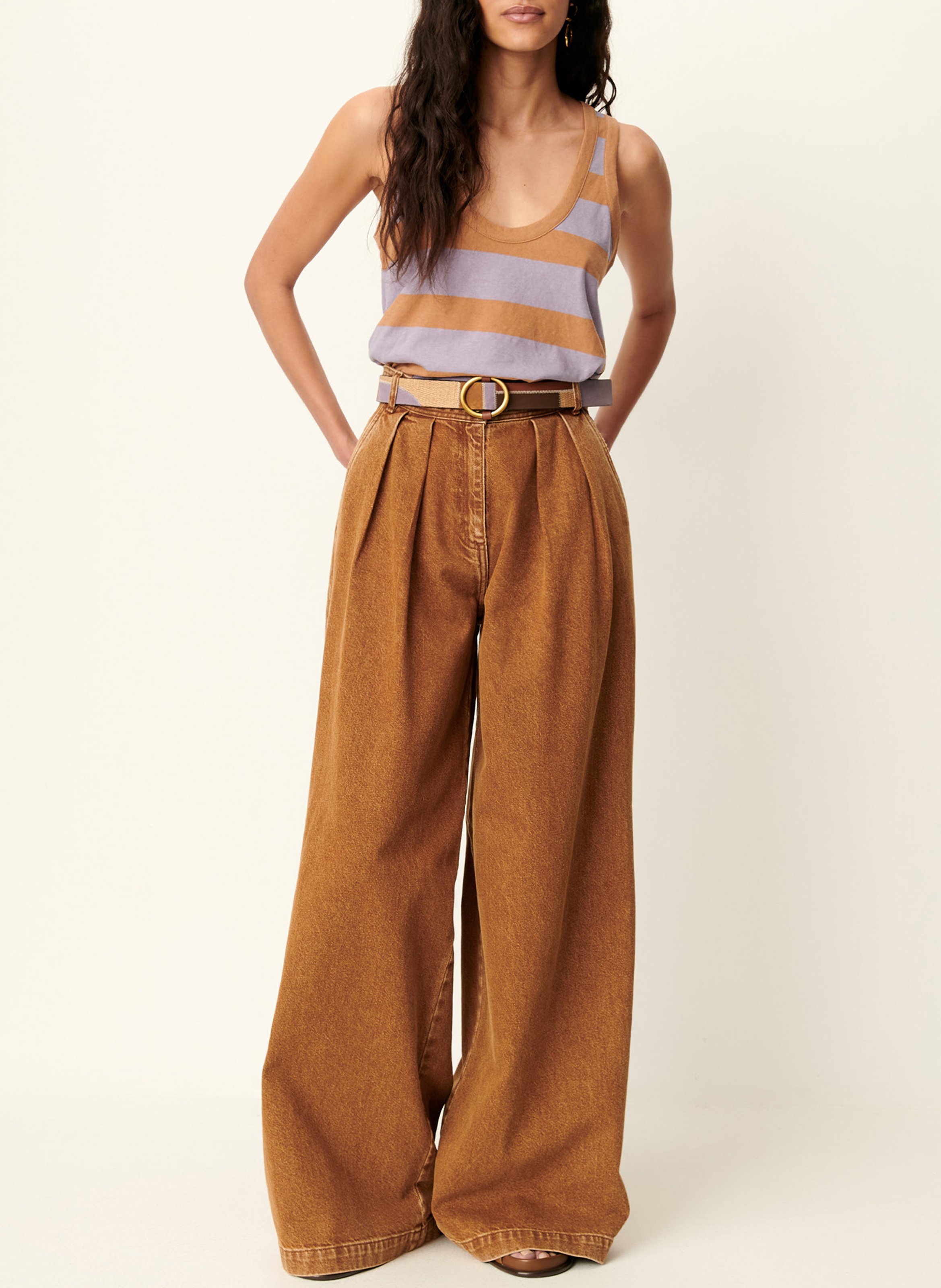 Débardeur à rayures larges en coton bio et lin dili SESSUN Violet