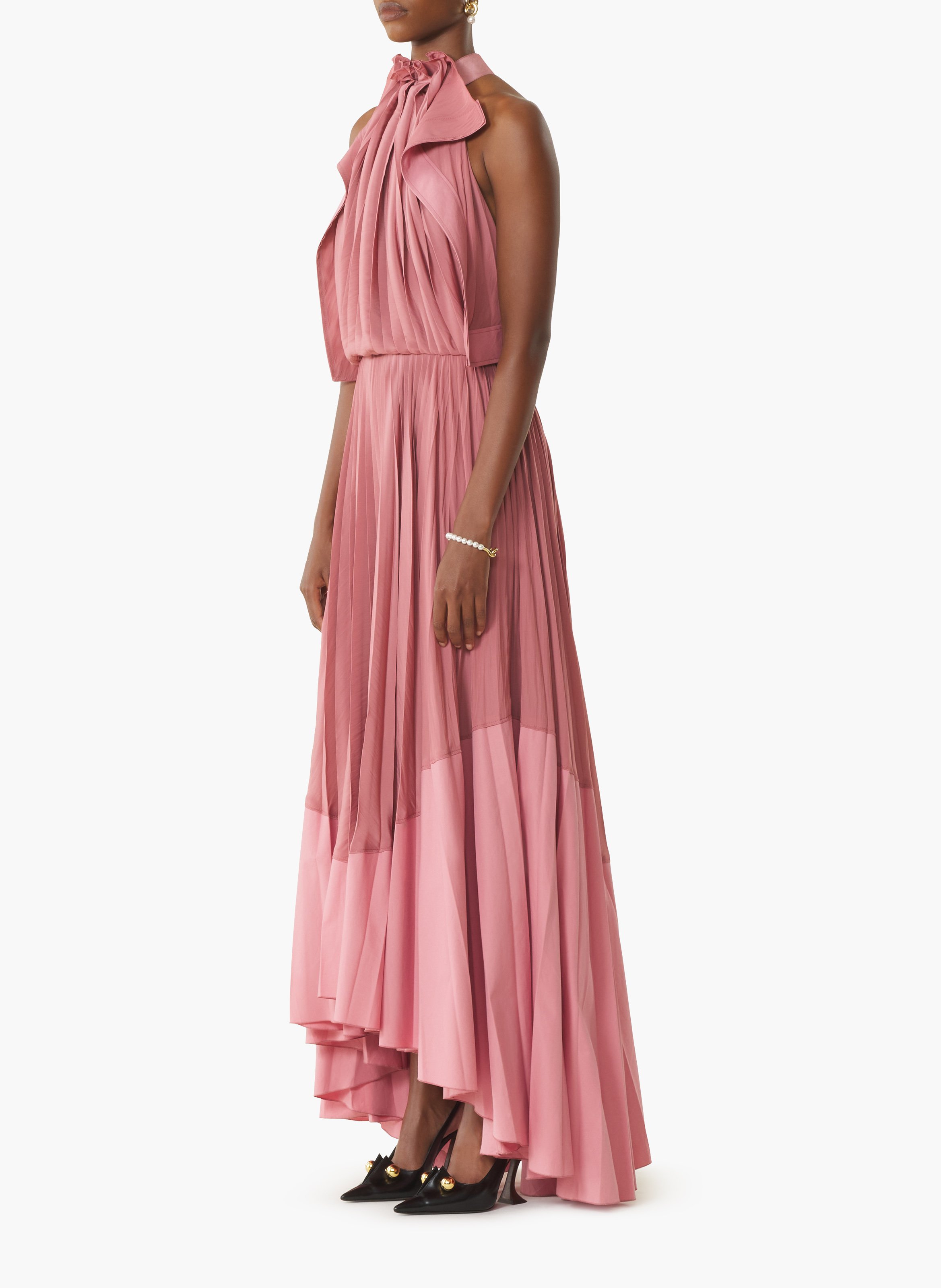 Robe plissée en charmeuse et coton LANVIN Rose