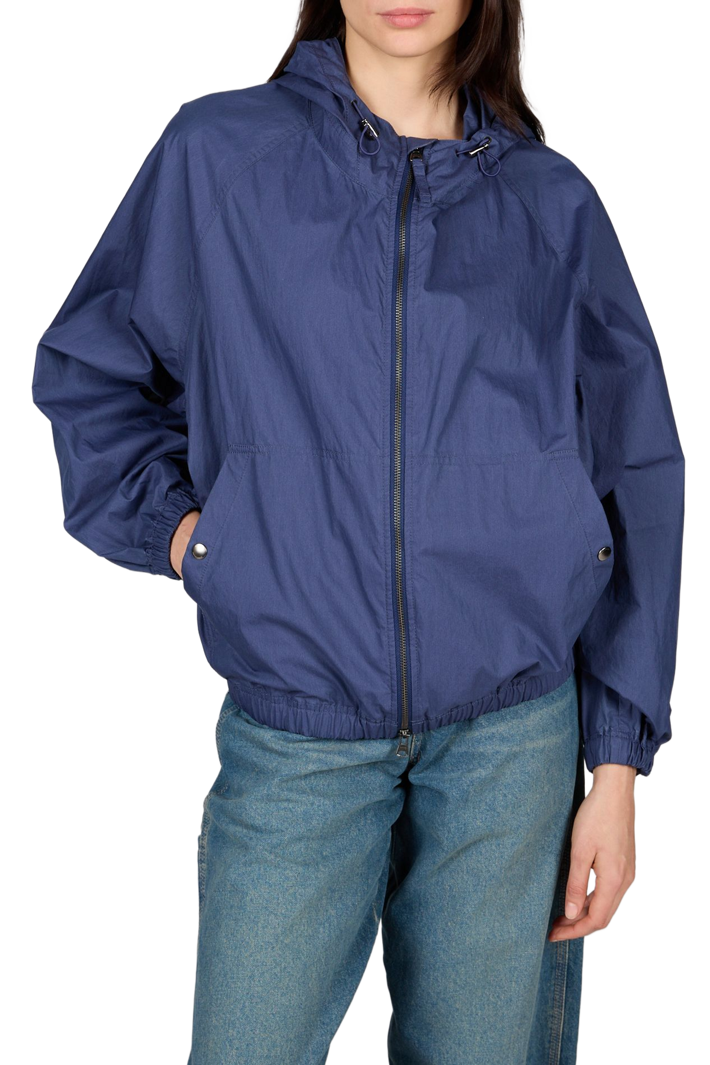Hooded cotton blend windbreaker coat DUNST Blue