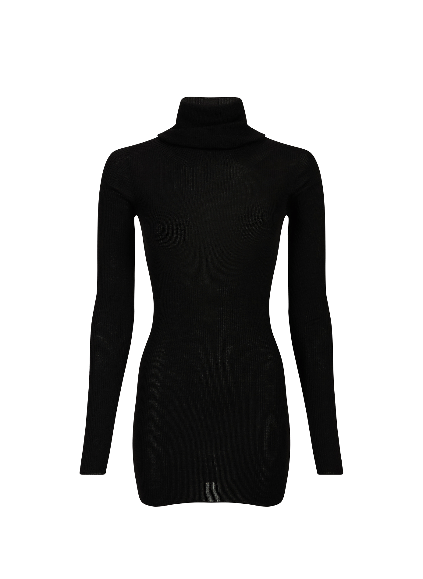 Pull côtelé long à col montant en laine RICK OWENS Noir