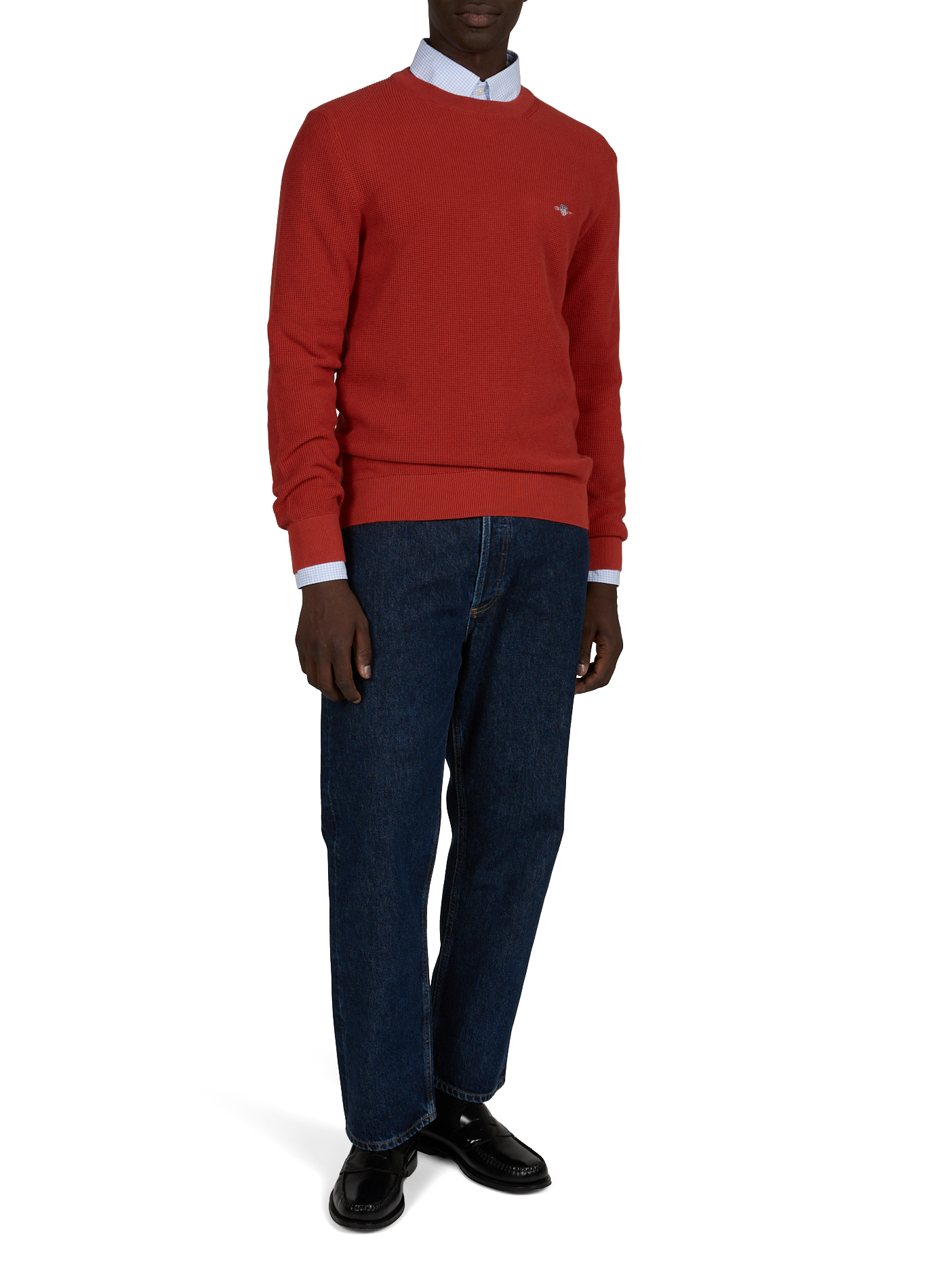 Straight-cut round neck cotton top with embroidery GANT Orange