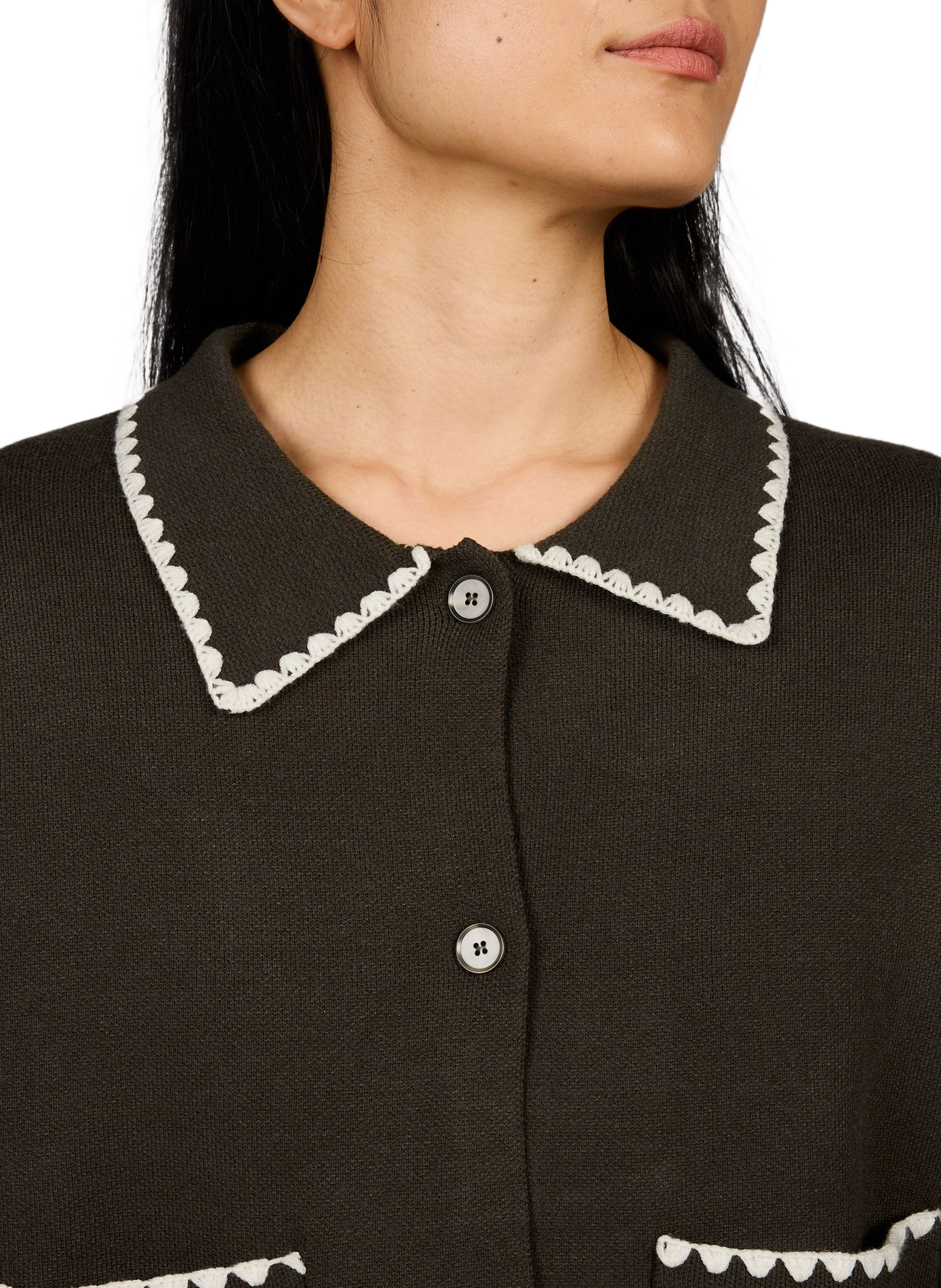 Gerade geschnittener Cardigan mit bestickten Kanten ARTLOVE Khaki
