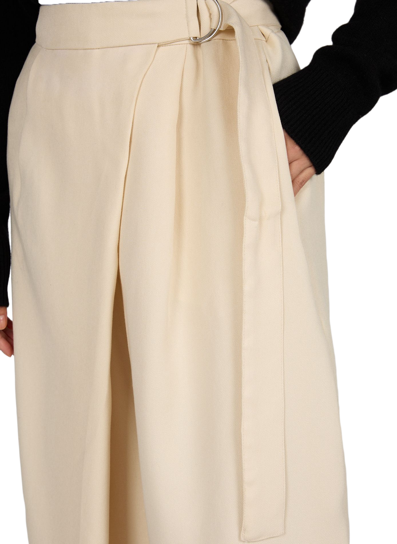 Wide-leg solid color belted pants MSCH Beige