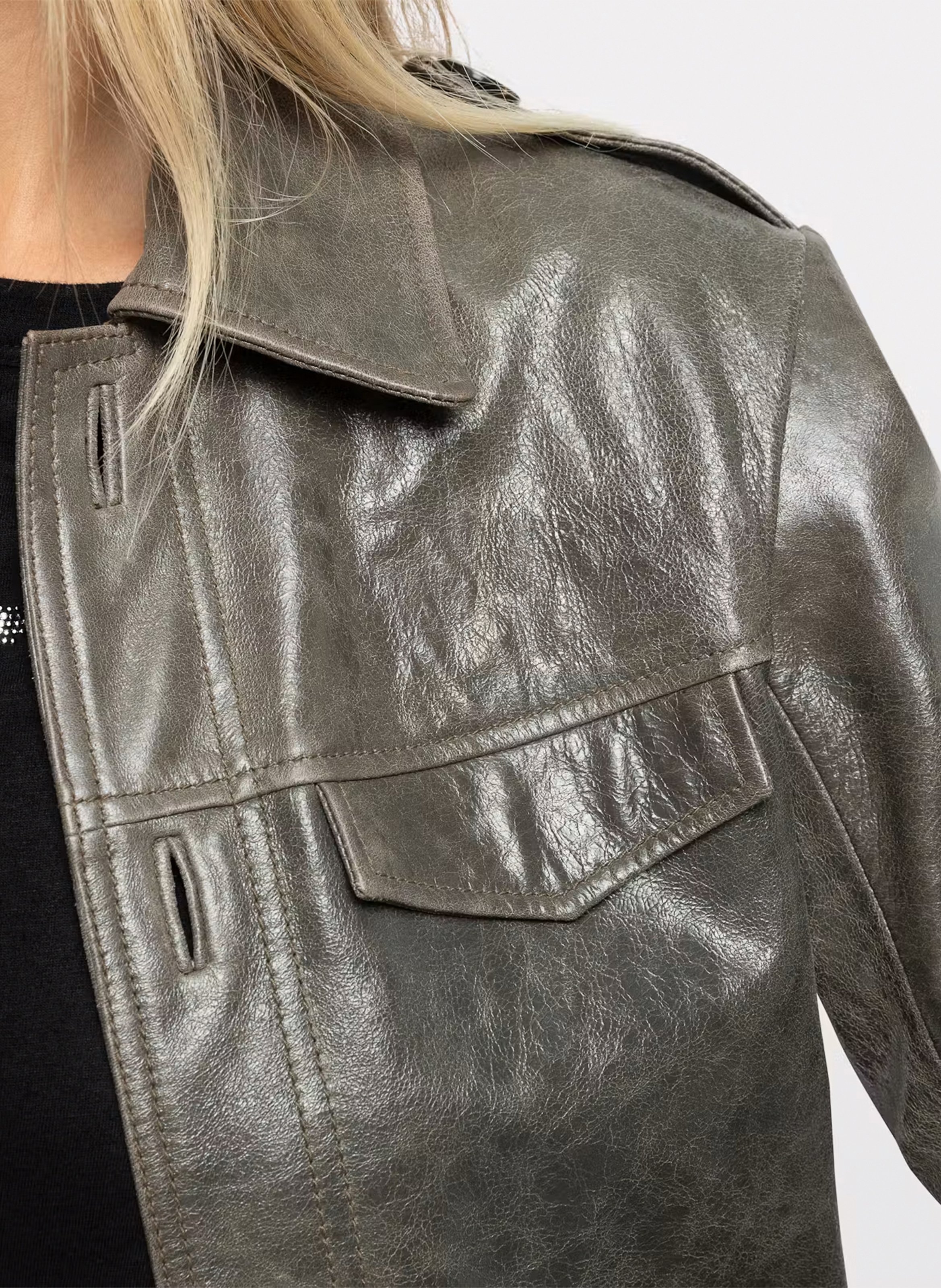 Veste droite boutonnée en cuir veram ZADIG&VOLTAIRE Gris