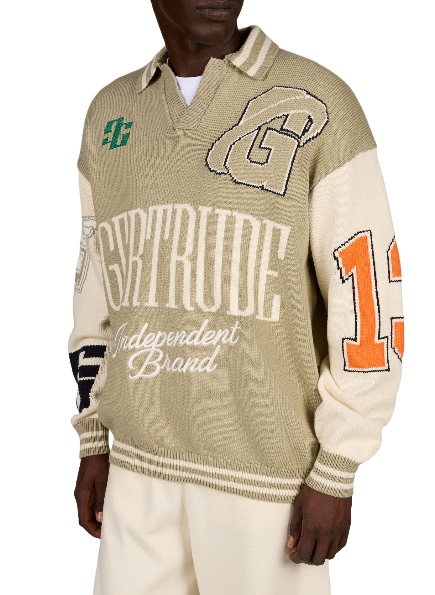 Oversized Brooklyn V-neck cotton sweater GERTRUDE Green