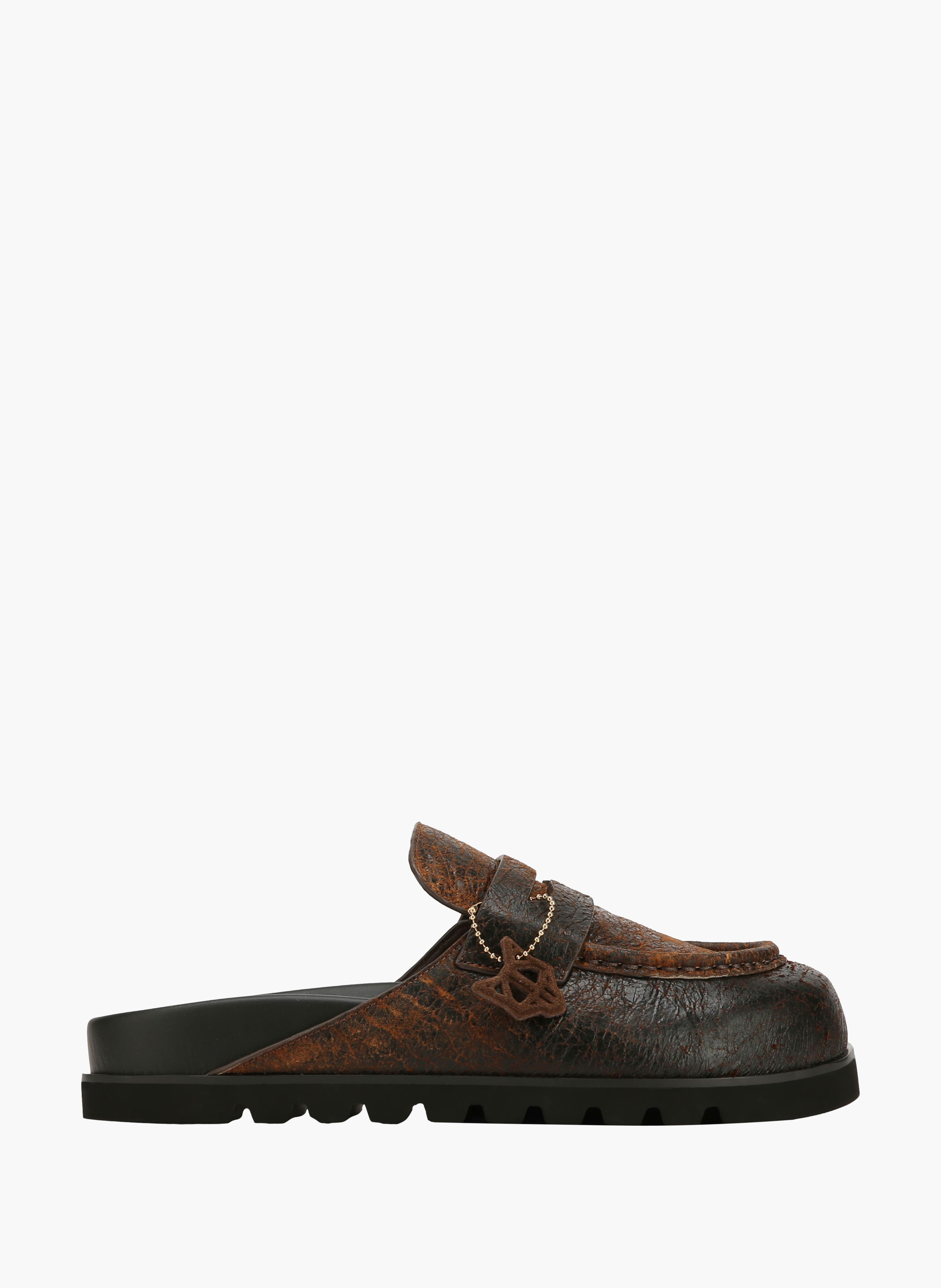 Mules cord en cuir vieilli NAKED WOLFE Marron