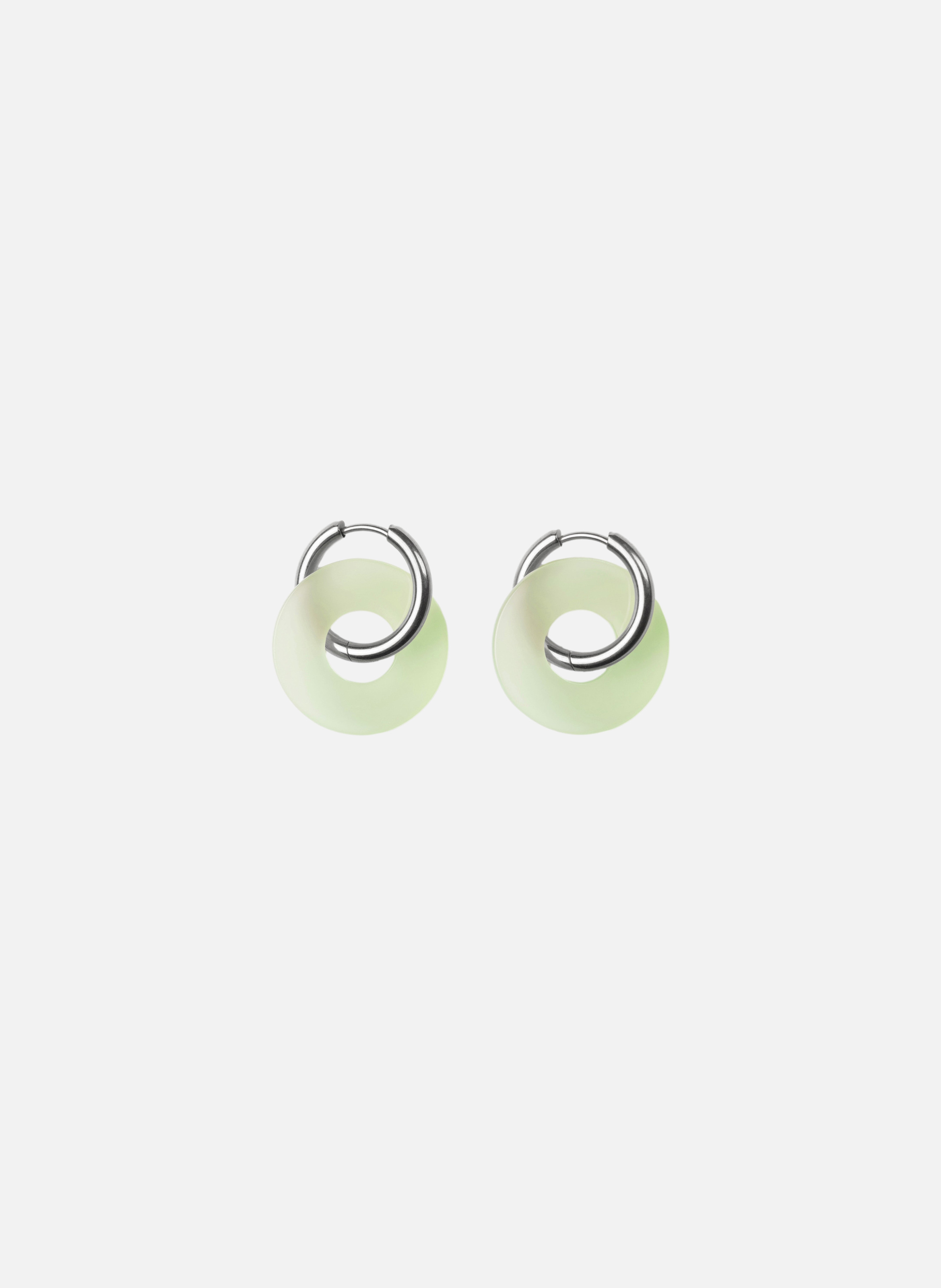 Boucles d'oreilles donuts avec anneaux en acier inoxydable argenté  Vert amande