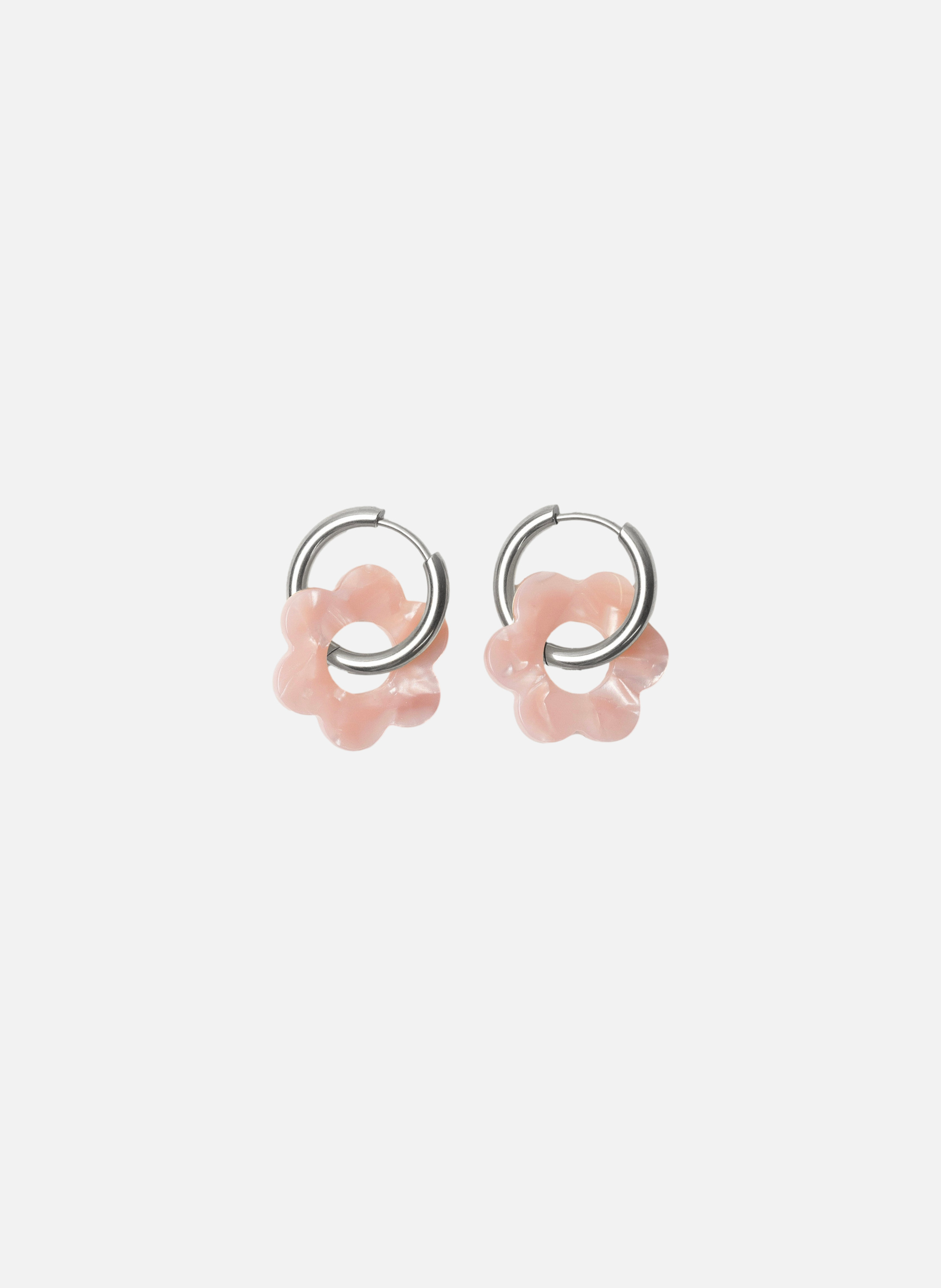 Boucles d'oreilles Baby Fleurette avec anneaux en acier inoxydable argenté  Rose