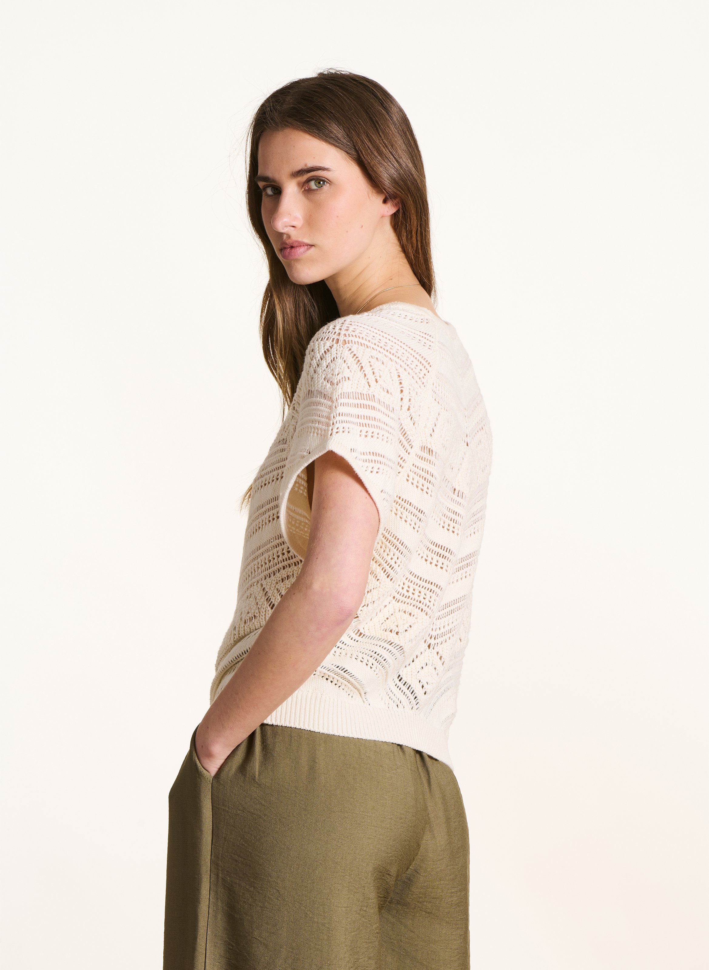 Ronde hals top in katoenblend LA FEE MARABOUTEE Wit