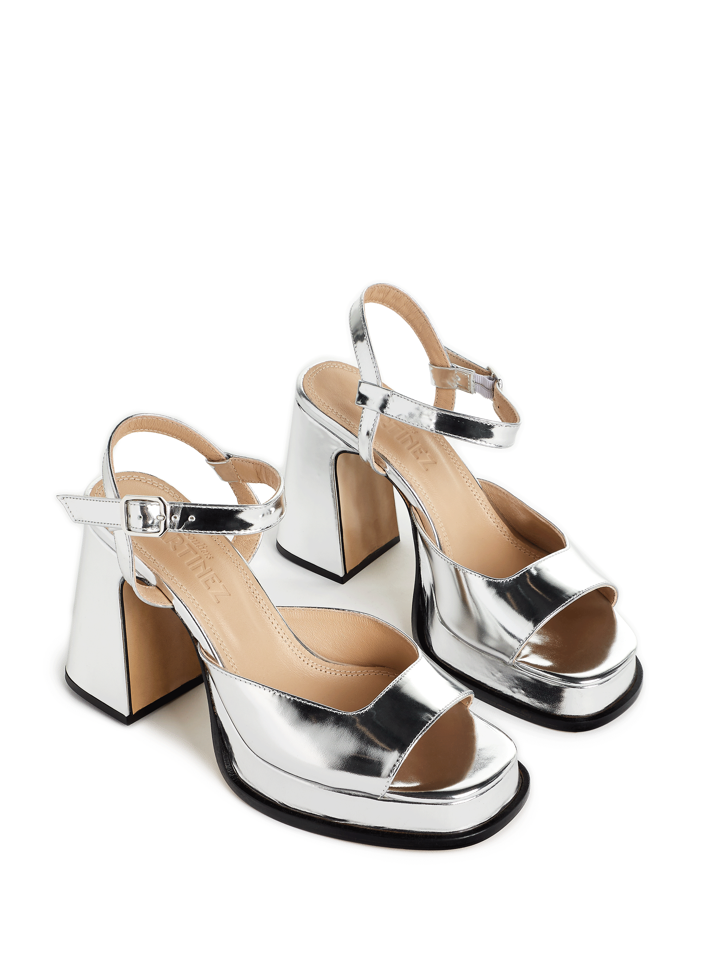 Sandales Gracia Mirror en cuir métallisé SOULIERS MARTINEZ Argent