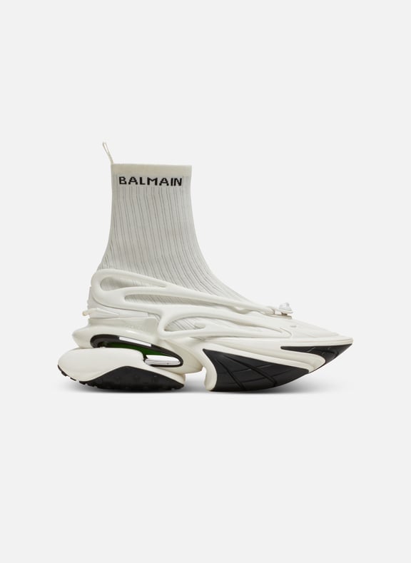 Baskets unicorn montantes en maille et cuir Blanc by BALMAIN BALMAIN Baskets unicorn montantes en maille et cuir Blanc