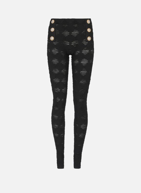 Legging 6boutons en maille diamond Noir by BALMAIN BALMAIN Legging 6boutons en maille diamond Noir