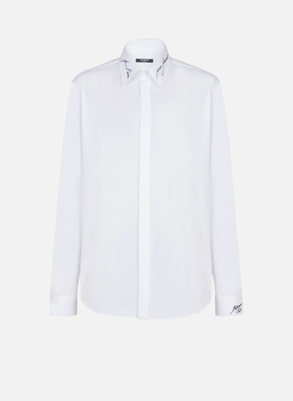 Chemise en popeline à col brodé Blanc by BALMAIN BALMAIN Chemise en popeline à col brodé Blanc