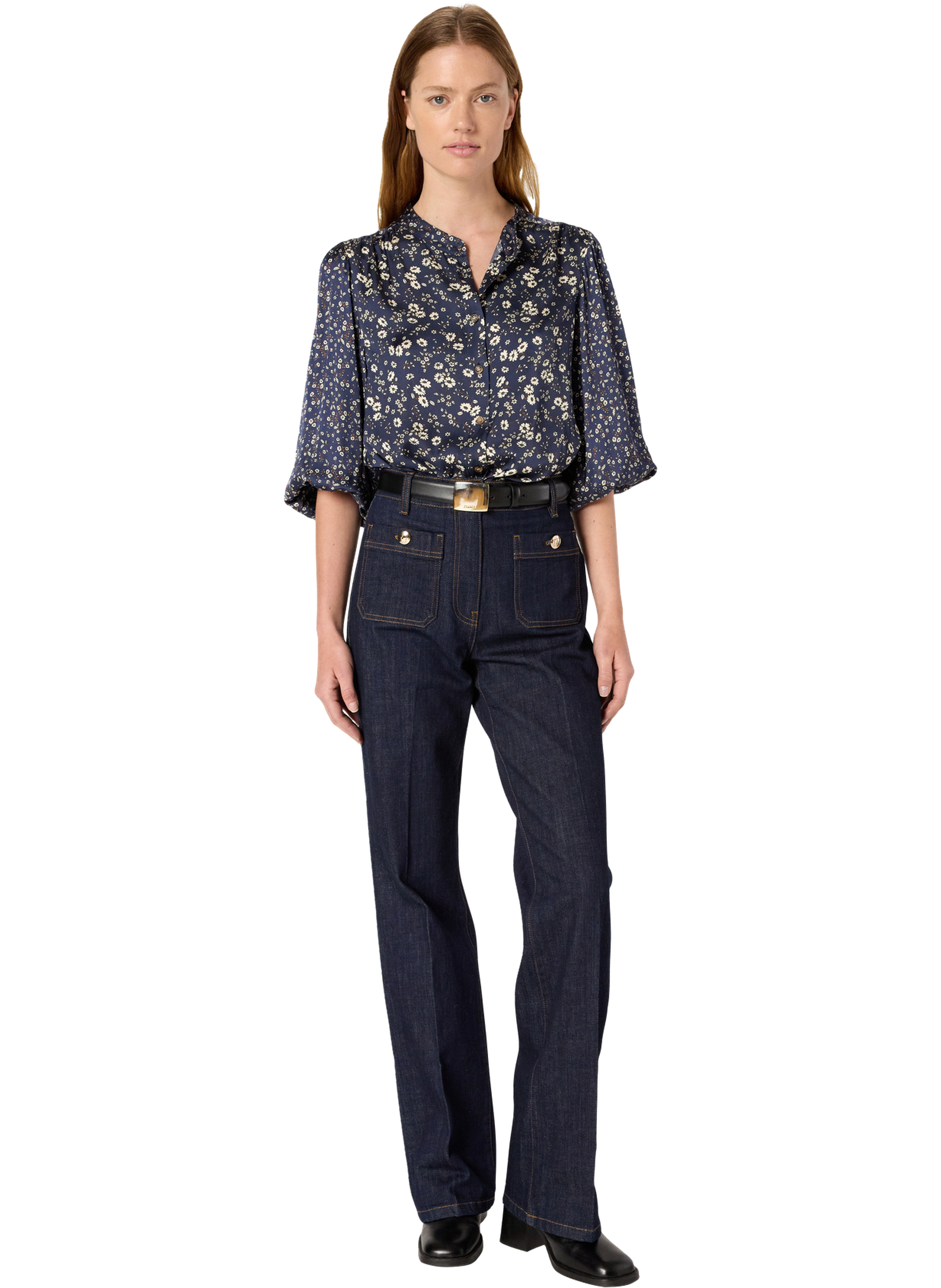 Chemise à fleurs en satin - anaelle GERARD DAREL Bleu