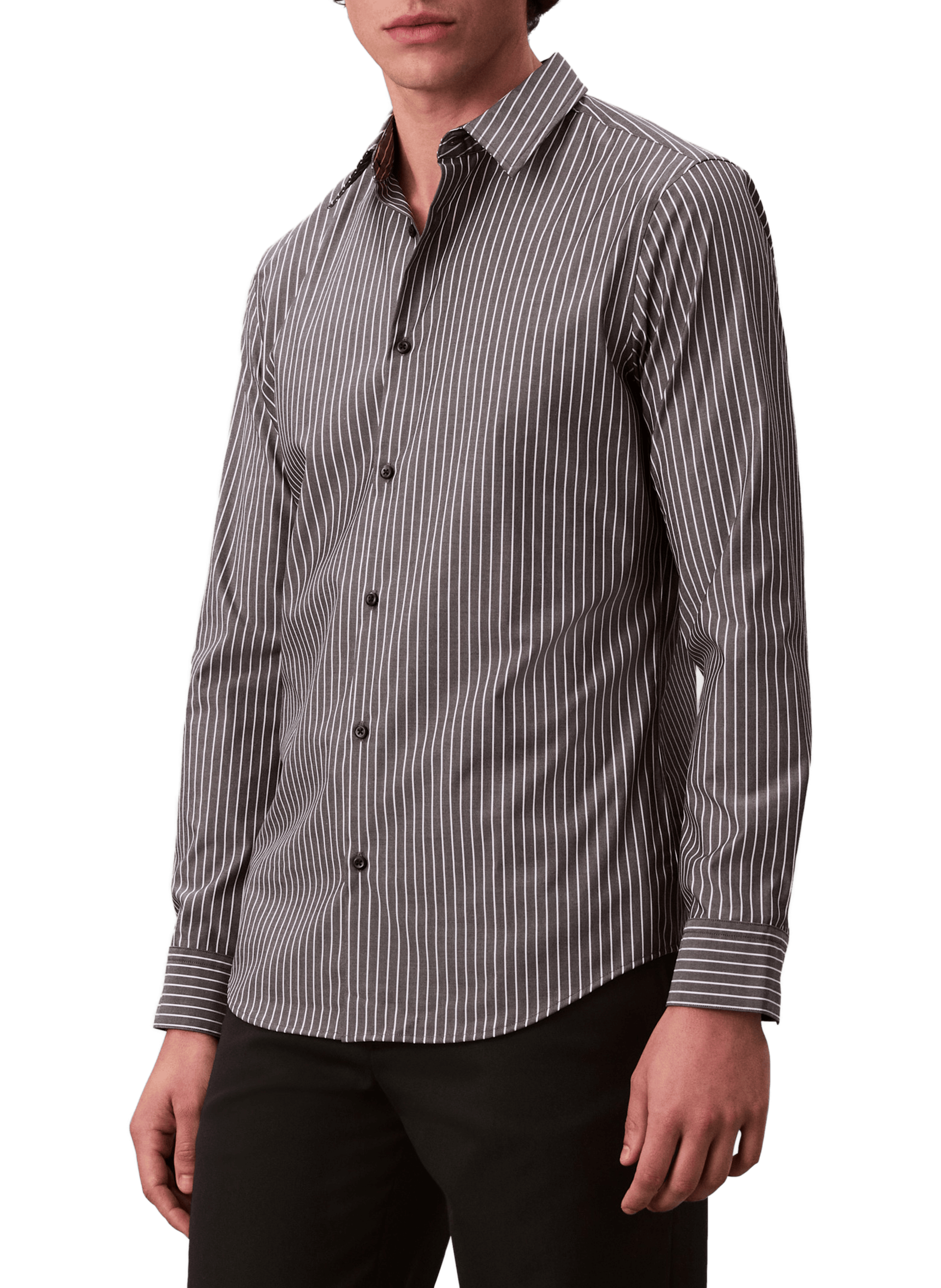 Chemise slim à rayures en coton mélangé CALVIN KLEIN Noir