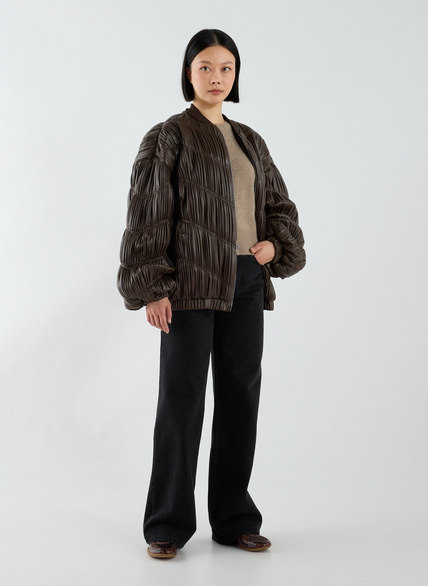 Doudoune matelassée plissée ROTATE Marron