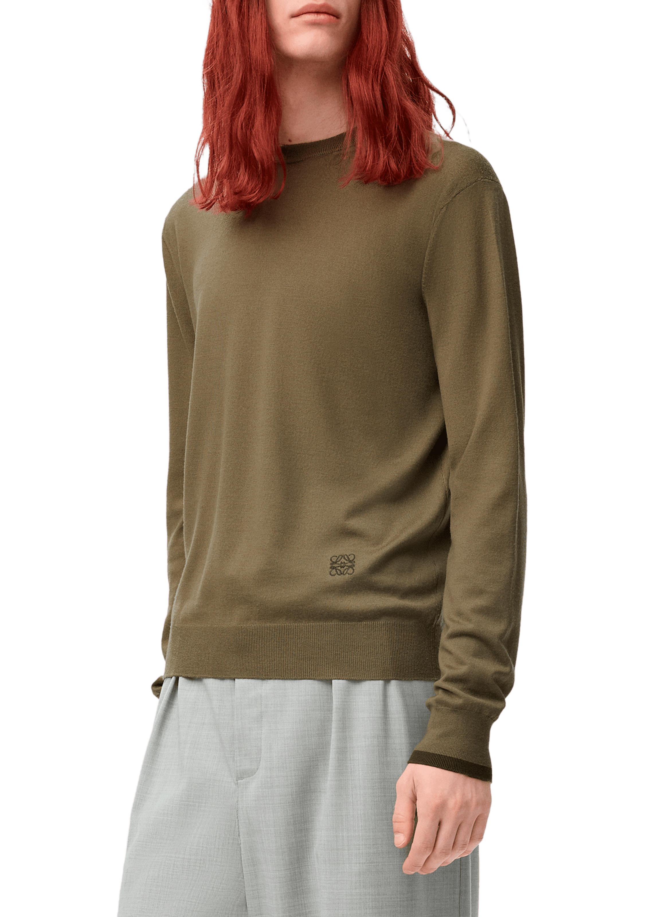 LOEWE Straight wool sweater with delicate embroidery Green