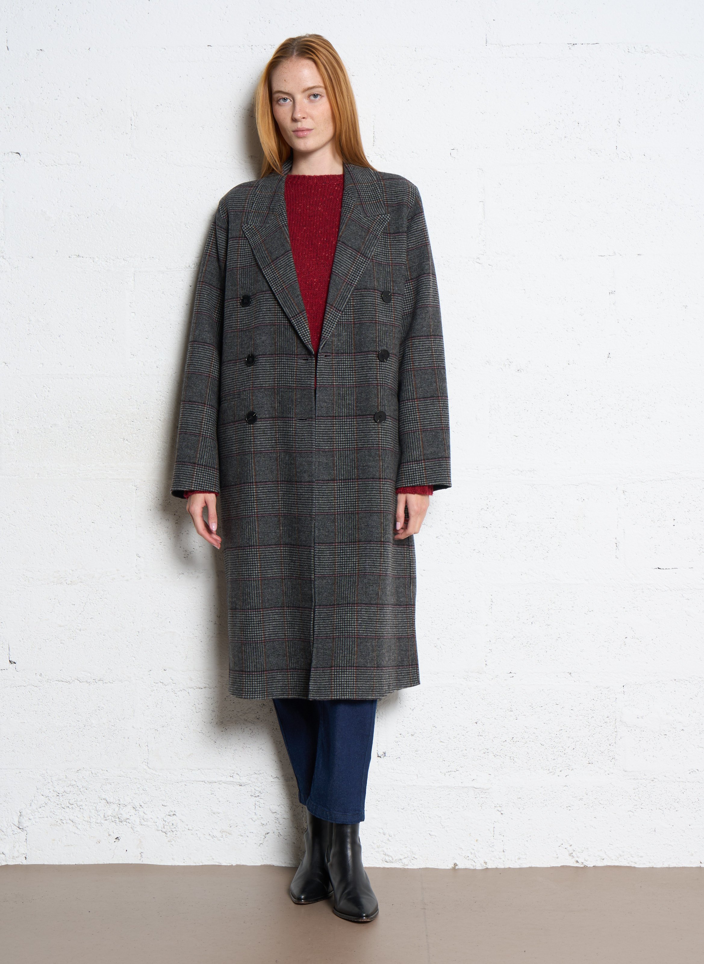 Manteau long droit imprimé en laine mélangée IKKS Gris