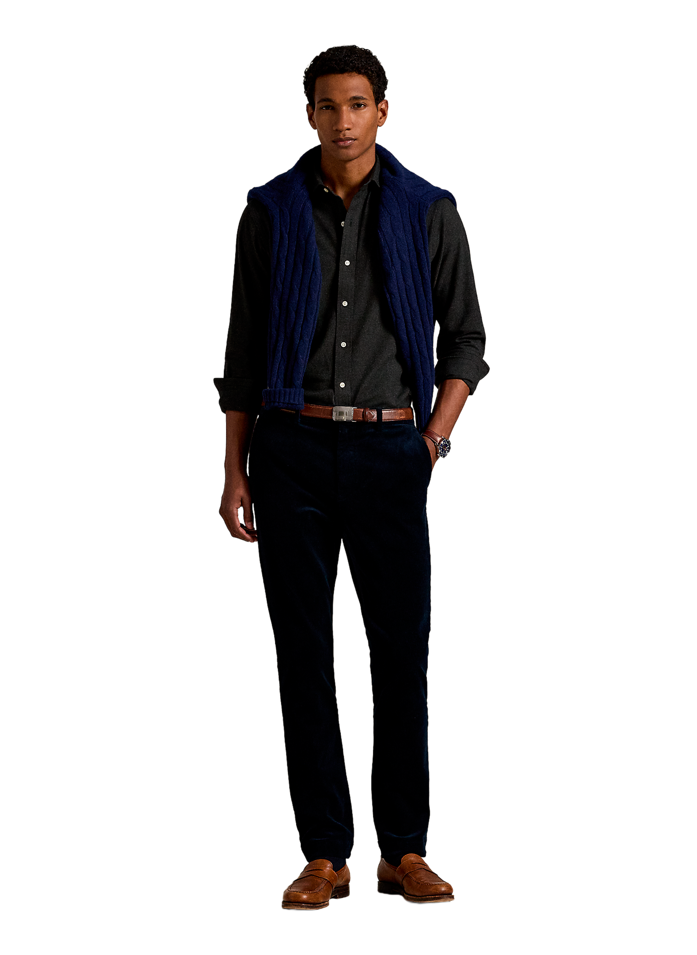 Chemise col classique en coton mélangé POLO RALPH LAUREN Gris