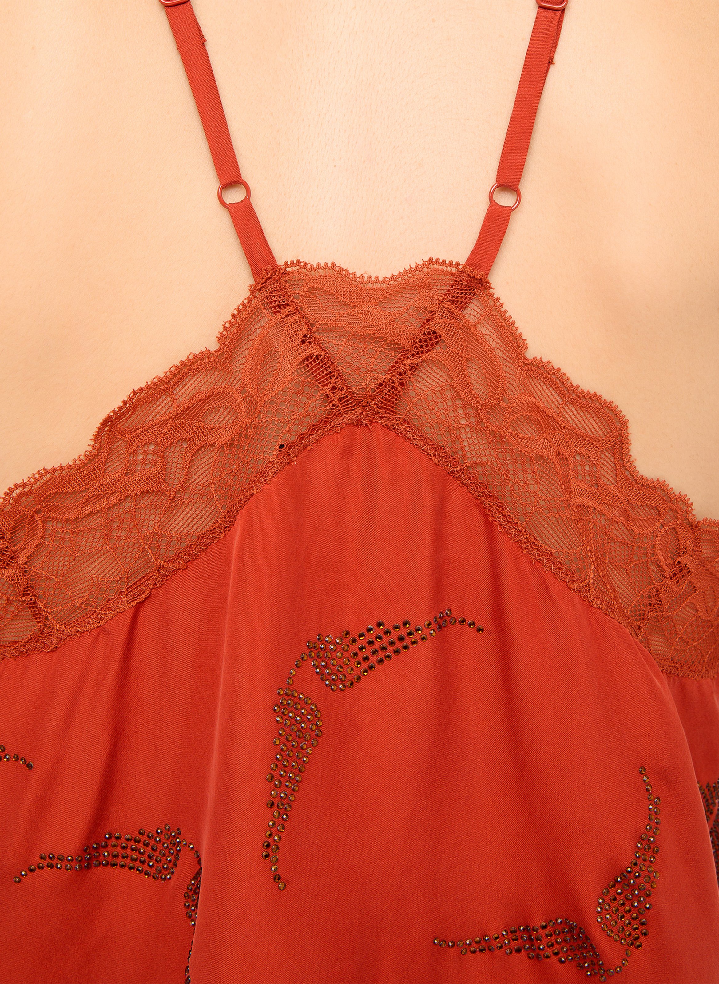 Top bretelles à strass et dentelle en soie christy ZADIG&VOLTAIRE Orange