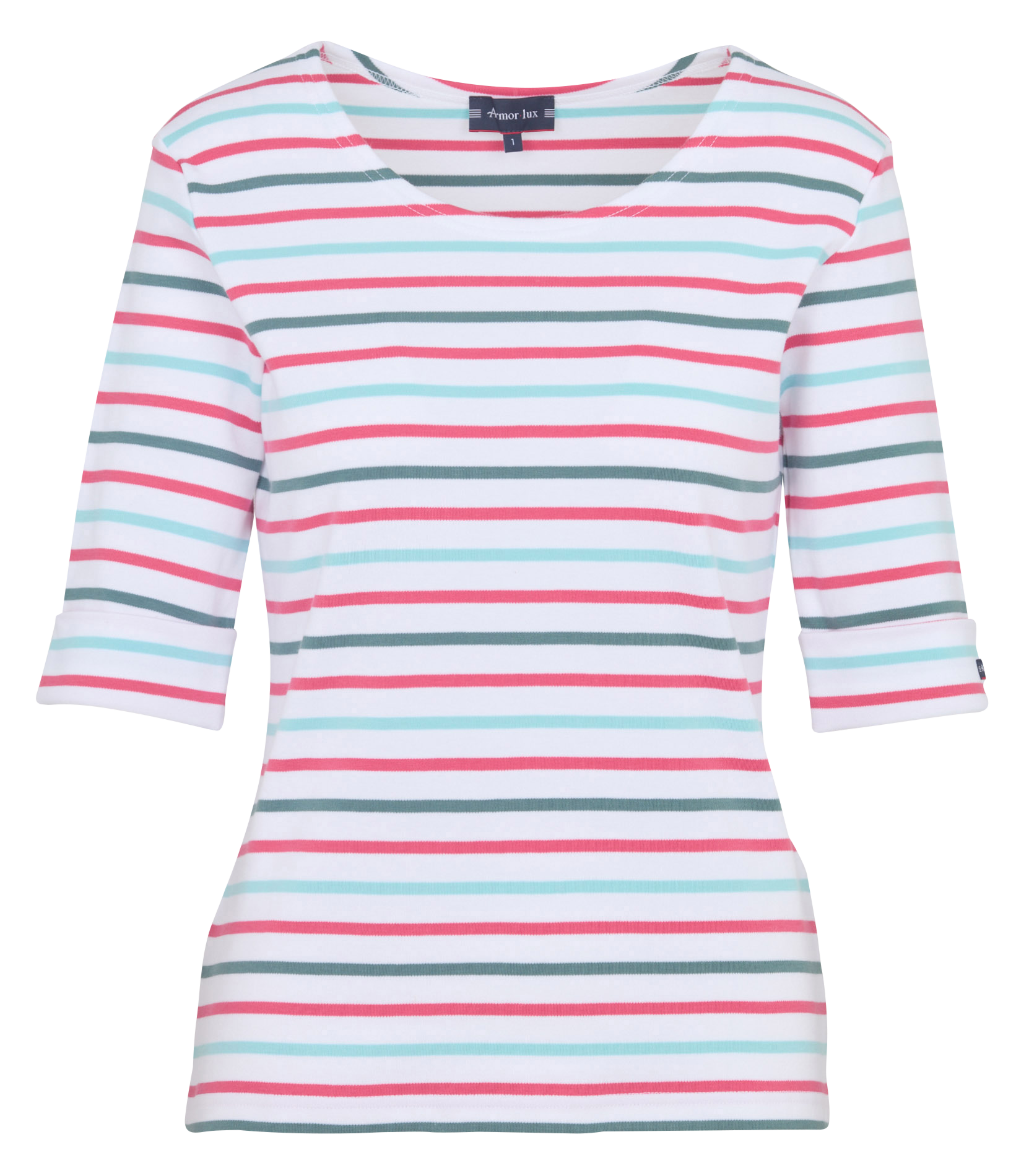 Tee-shirt col rond à rayures en coton ARMOR-LUX Blanc