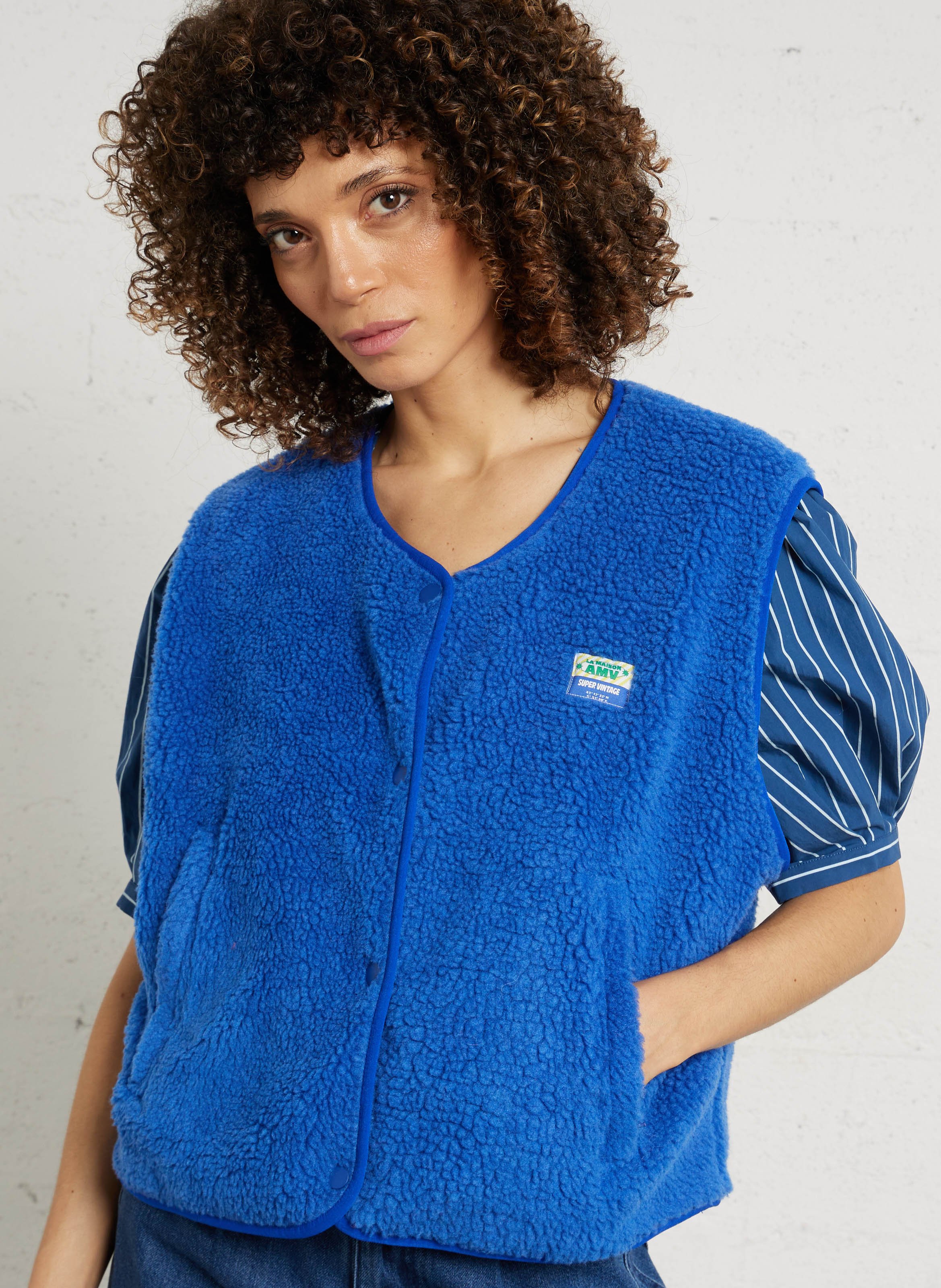 Gilet col rond molletonné sans manches hoktown  Indigo