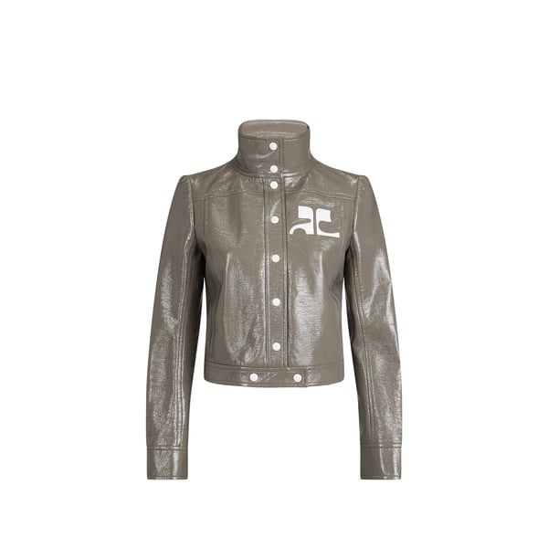 Veste vinyle courte à logo brodé en coton mélangé Veste vinyle courte à logo brodé en coton mélangé