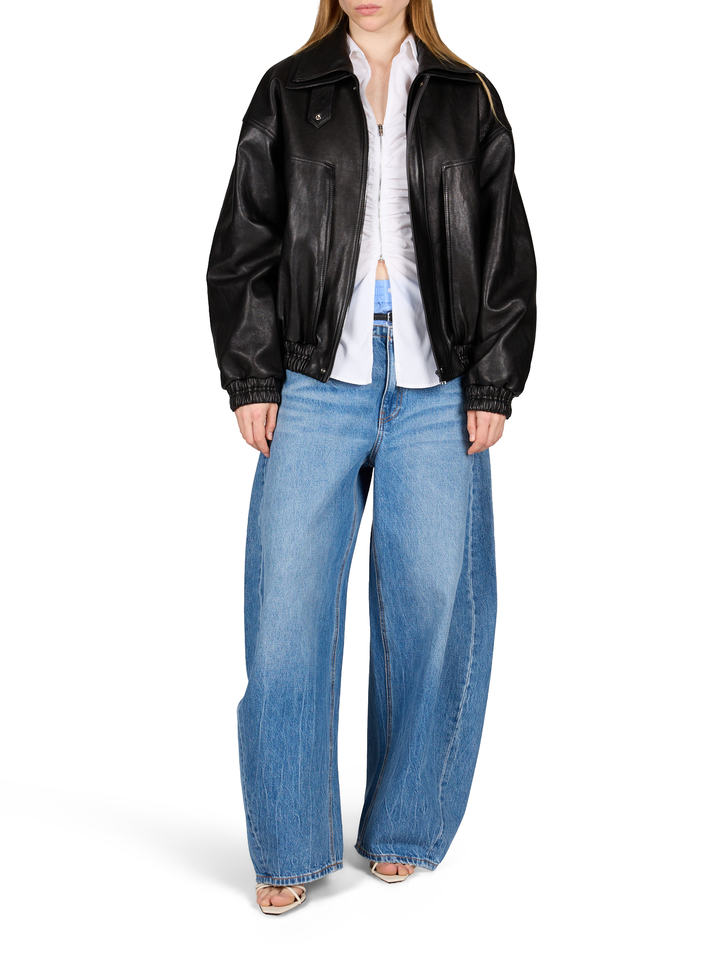 Veste à double col en cuir de mouton MAGDA BUTRYM Noir