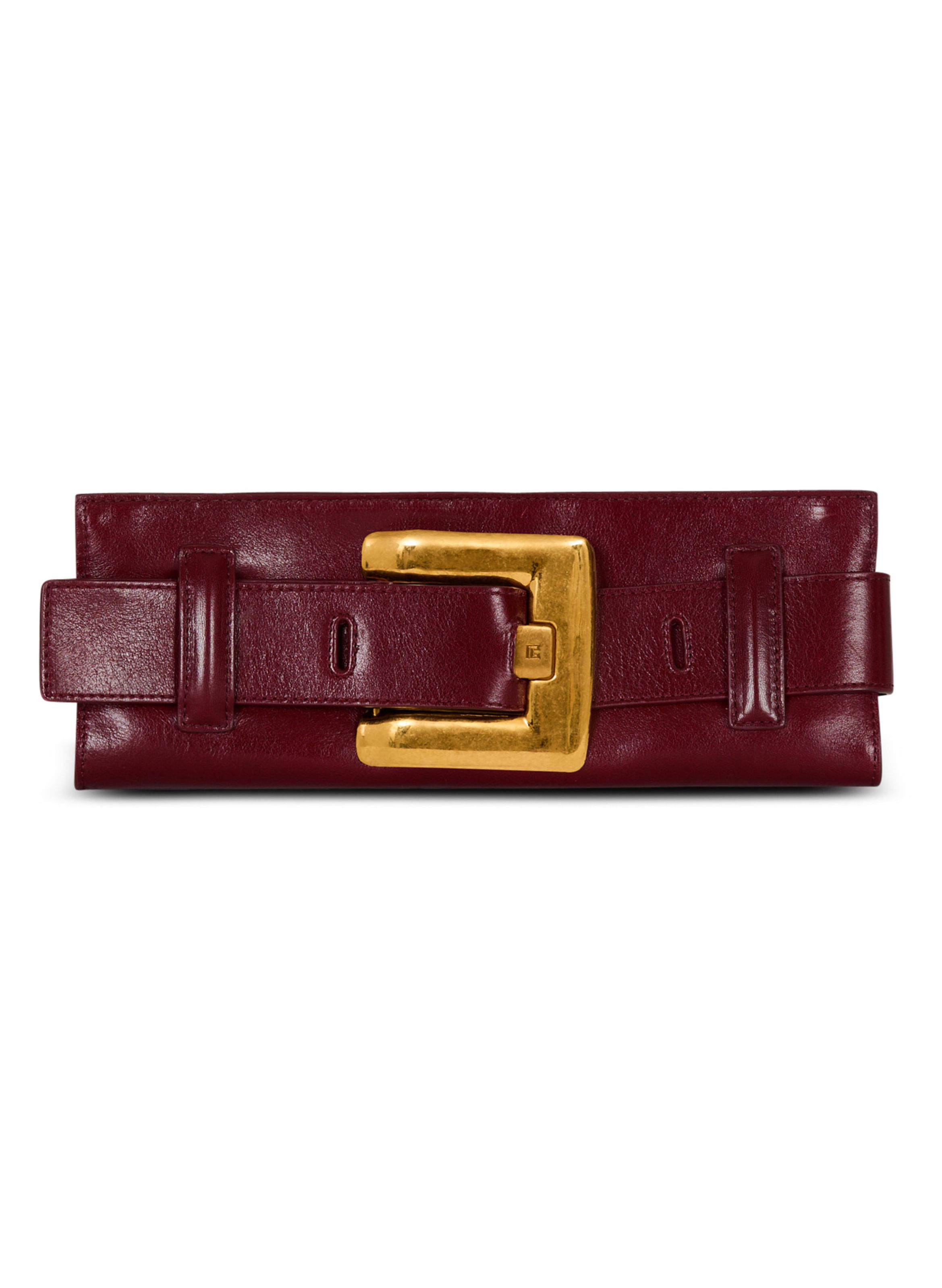 Pochette anthem en cuir de veau BALMAIN Marron
