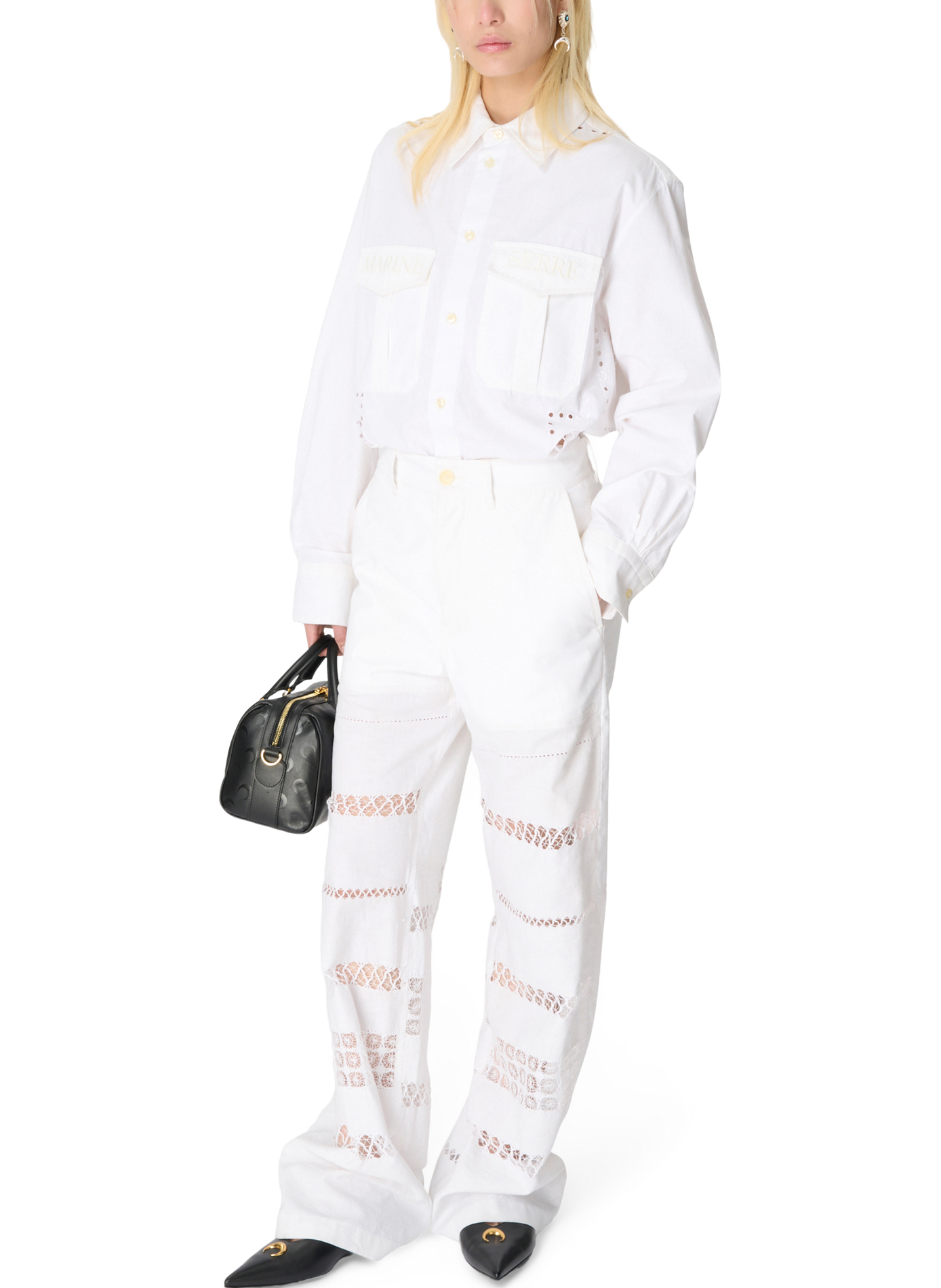 Regenerated household linen straight trousers unisex MARINE SERRE White