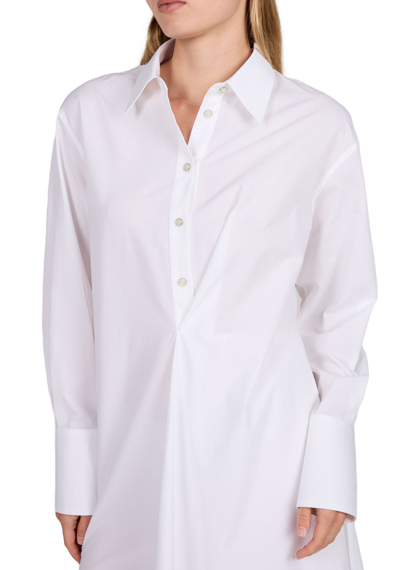 Vestido camisero asimétrico de mangas largas en algodón. HELMUT LANG Blanco