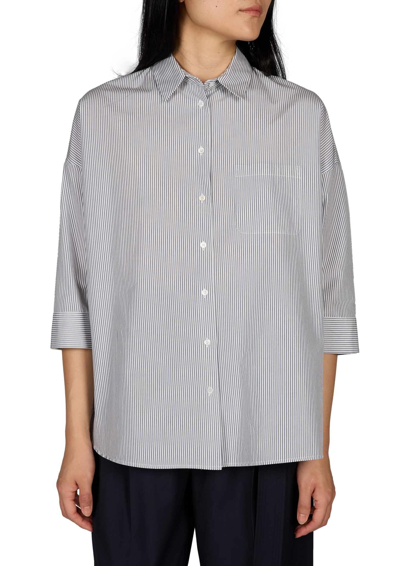 Striped cotton shirt with three-quarter sleeves MAX MARA WEEK END Blue