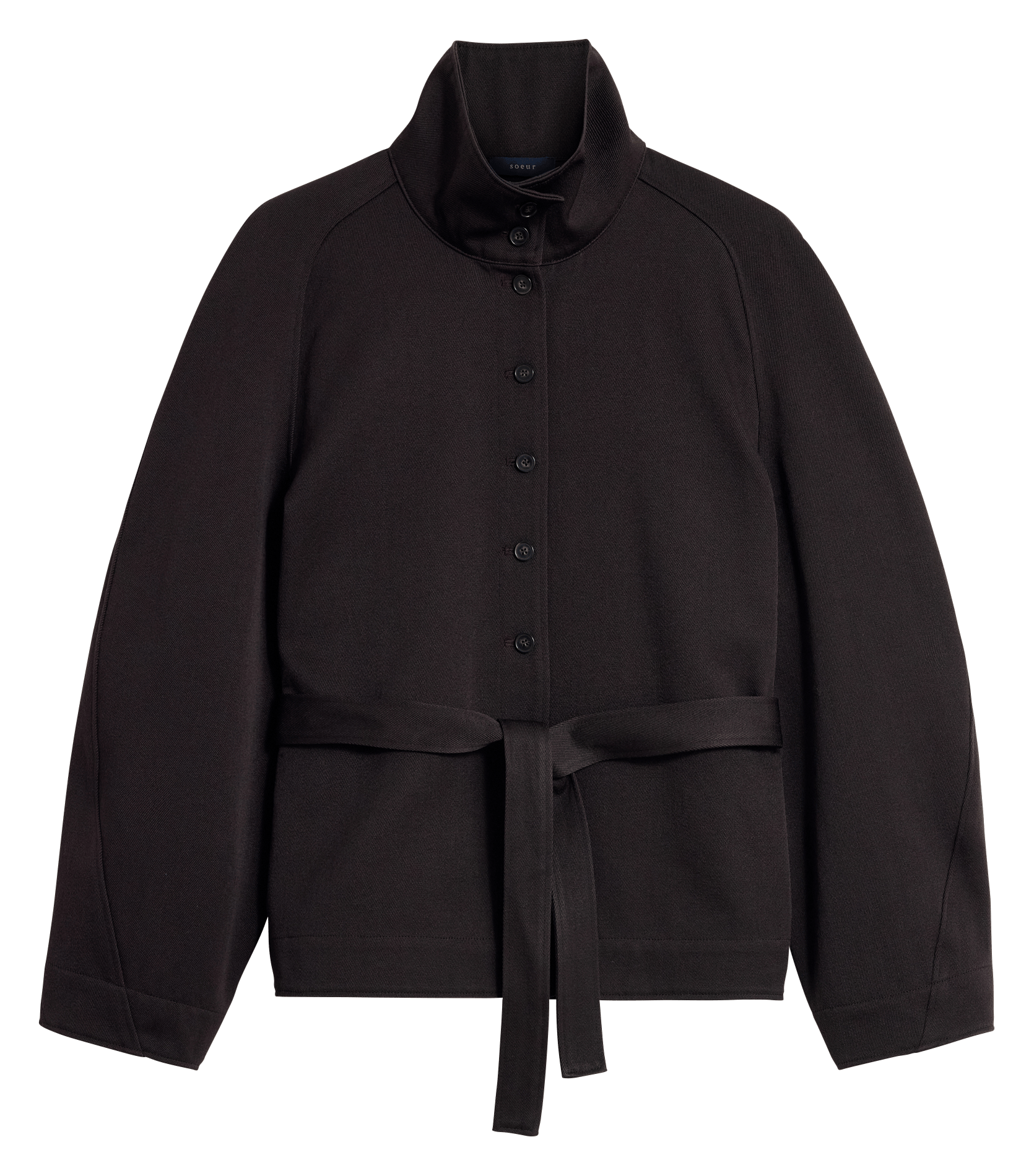 Veste col montant ceinturée en laine et coton geode SOEUR Noir